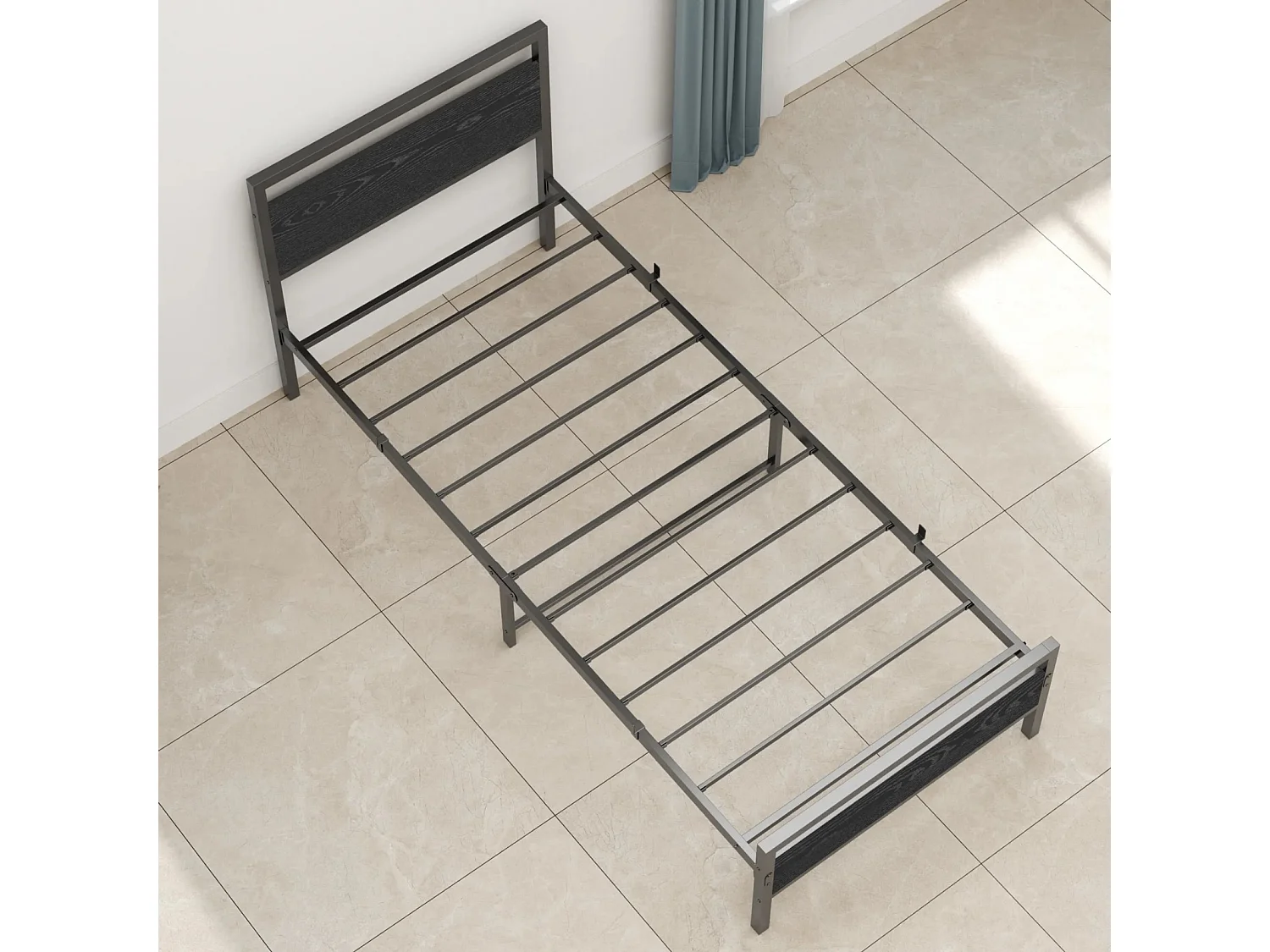 Lit enfant en métal 90x200 cm noir - Lit simple - sans matelas