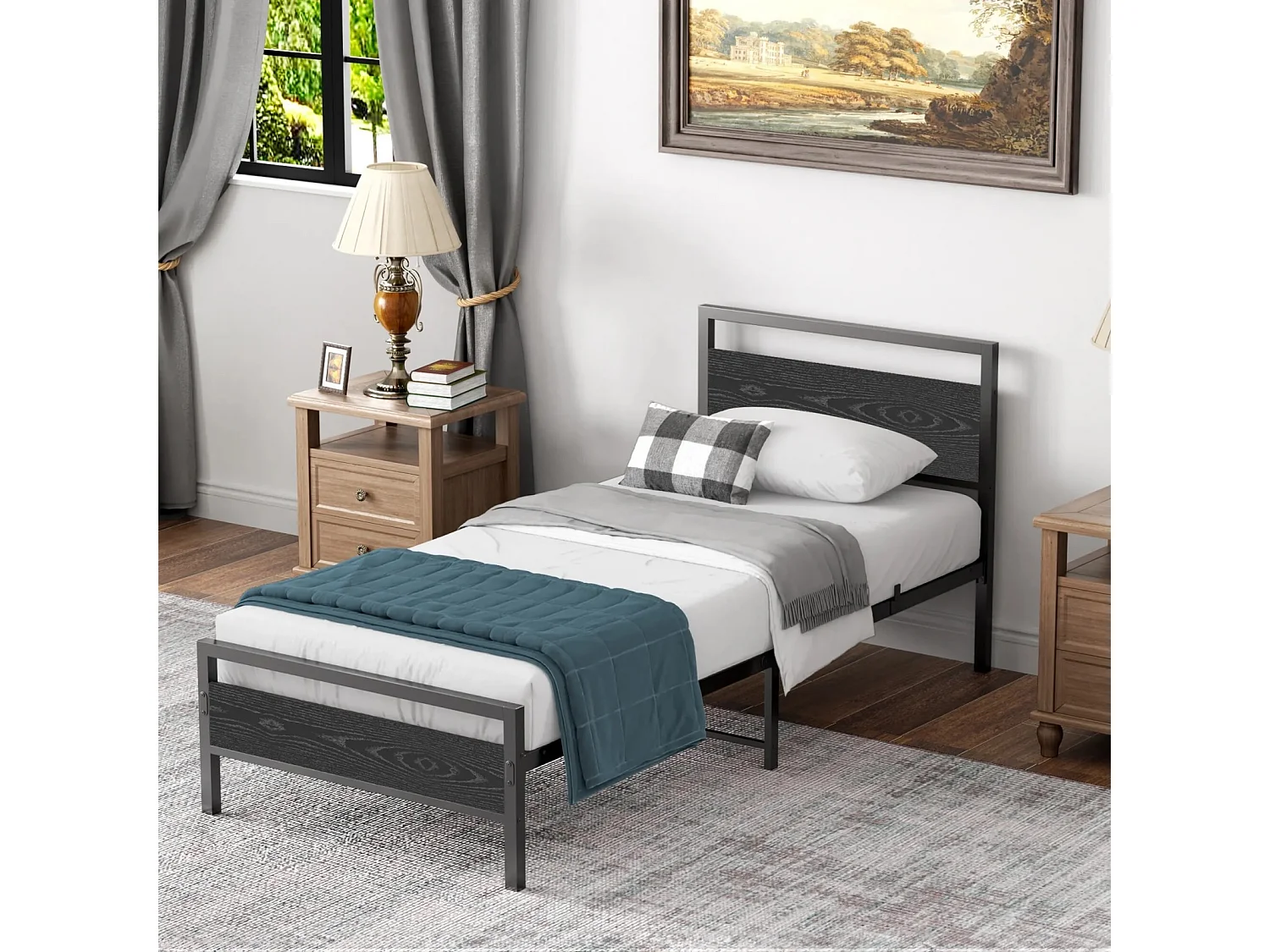 Lit enfant en métal 90x200 cm noir - Lit simple - sans matelas