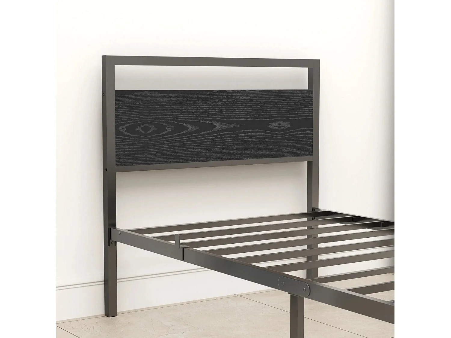 Lit enfant en métal 90x200 cm noir - Lit simple - sans matelas