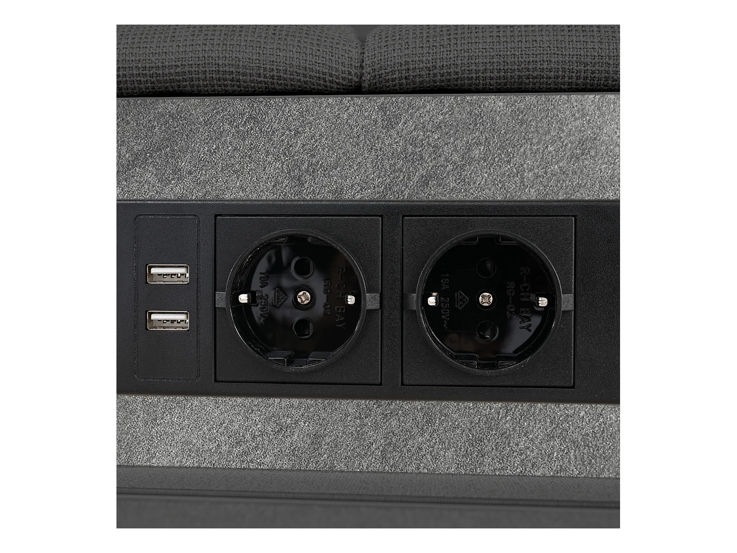 Lit adulte 180x200 cm - Lit double avec chargement USB et LED - 4 tiroirs - lin gris