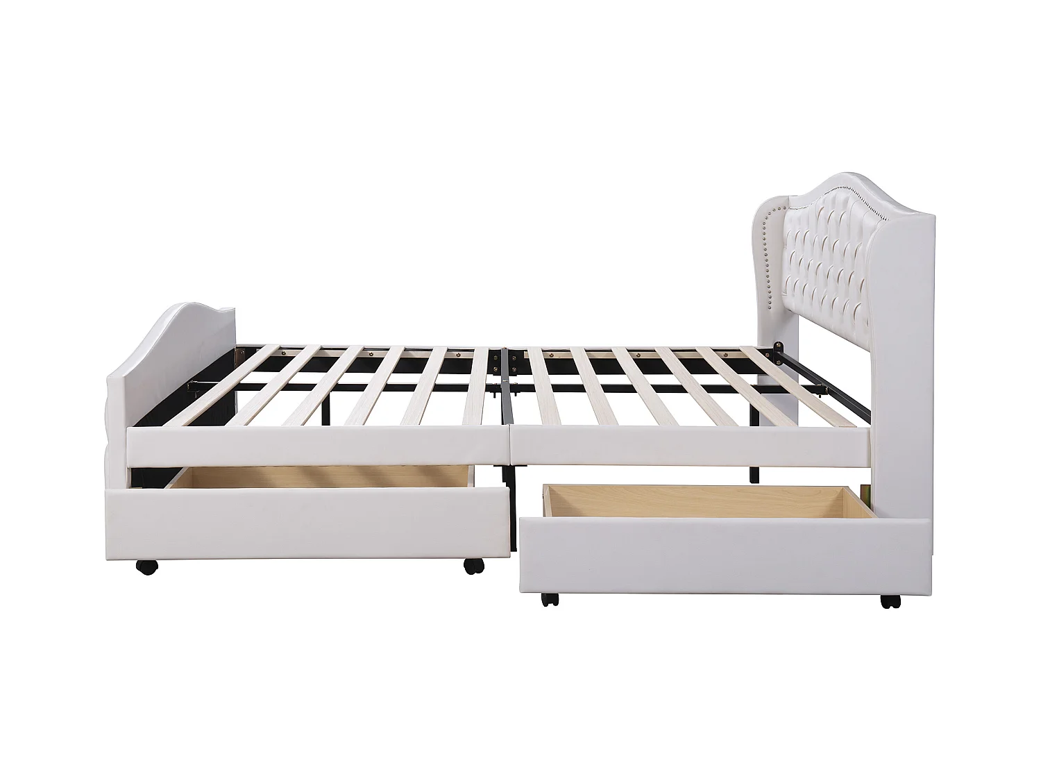 Lit adulte 180x200 cm - Lit double avec 2 tiroirs de rangement - sommier à lattes en bois - PU blanc
