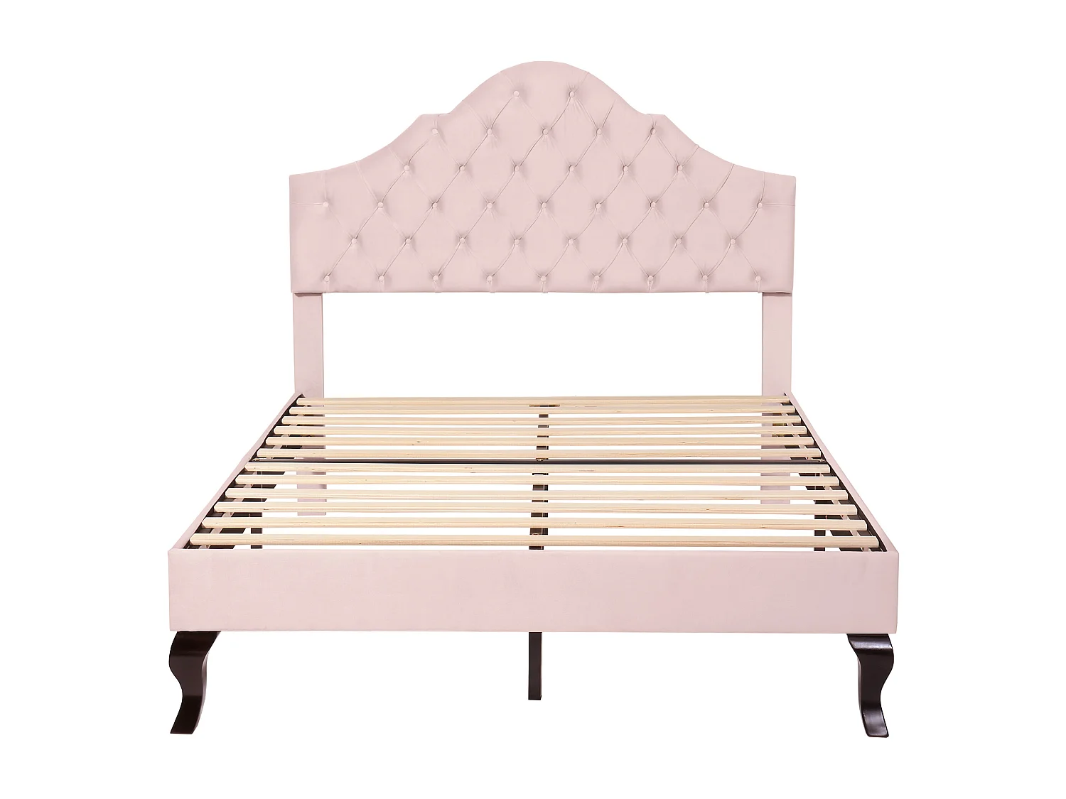 Lit adulte 140x200 cm - Lit double avec tête de lit réglable et sommier à lattes - velours rose