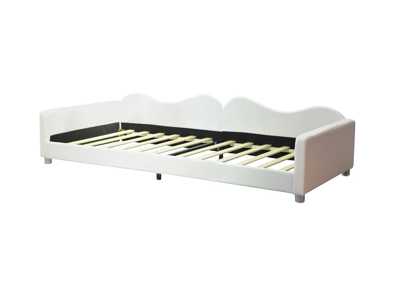 Lit enfant 90x200 cm - canapé-lit avec accoudoirs et dossier - sommier à lattes en bois - peluche blanc