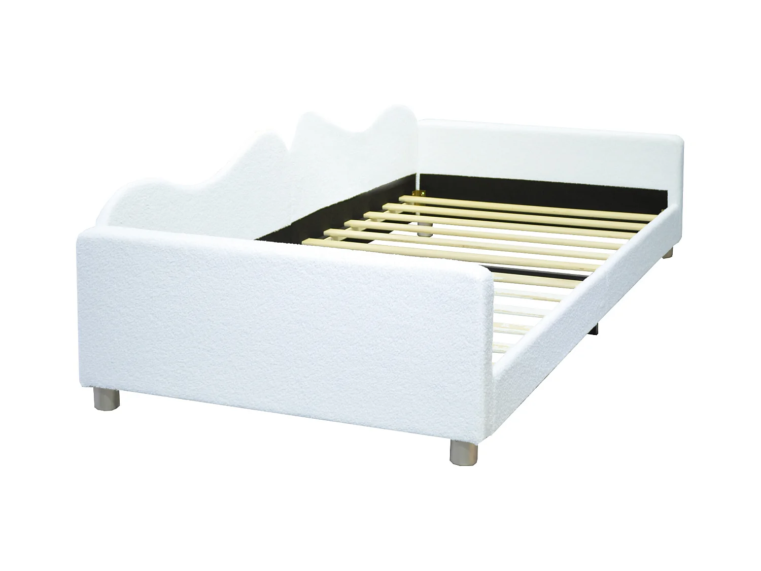 Lit enfant 90x200 cm - canapé-lit avec accoudoirs et dossier - sommier à lattes en bois - peluche blanc