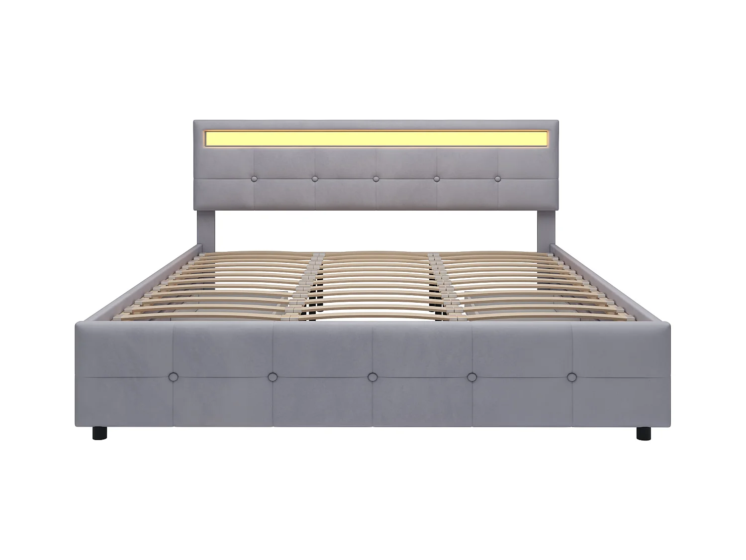 Lit adulte 180x200 cm - Lit avec 4 tiroirs et sommier à lattes - éclairage LED - velours gris