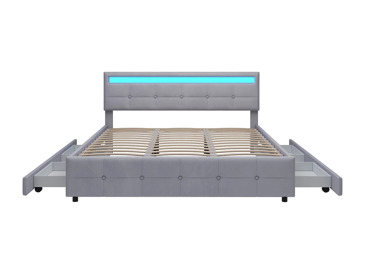 Lit adulte 180x200 cm - Lit avec 4 tiroirs et sommier à lattes - éclairage LED - velours gris