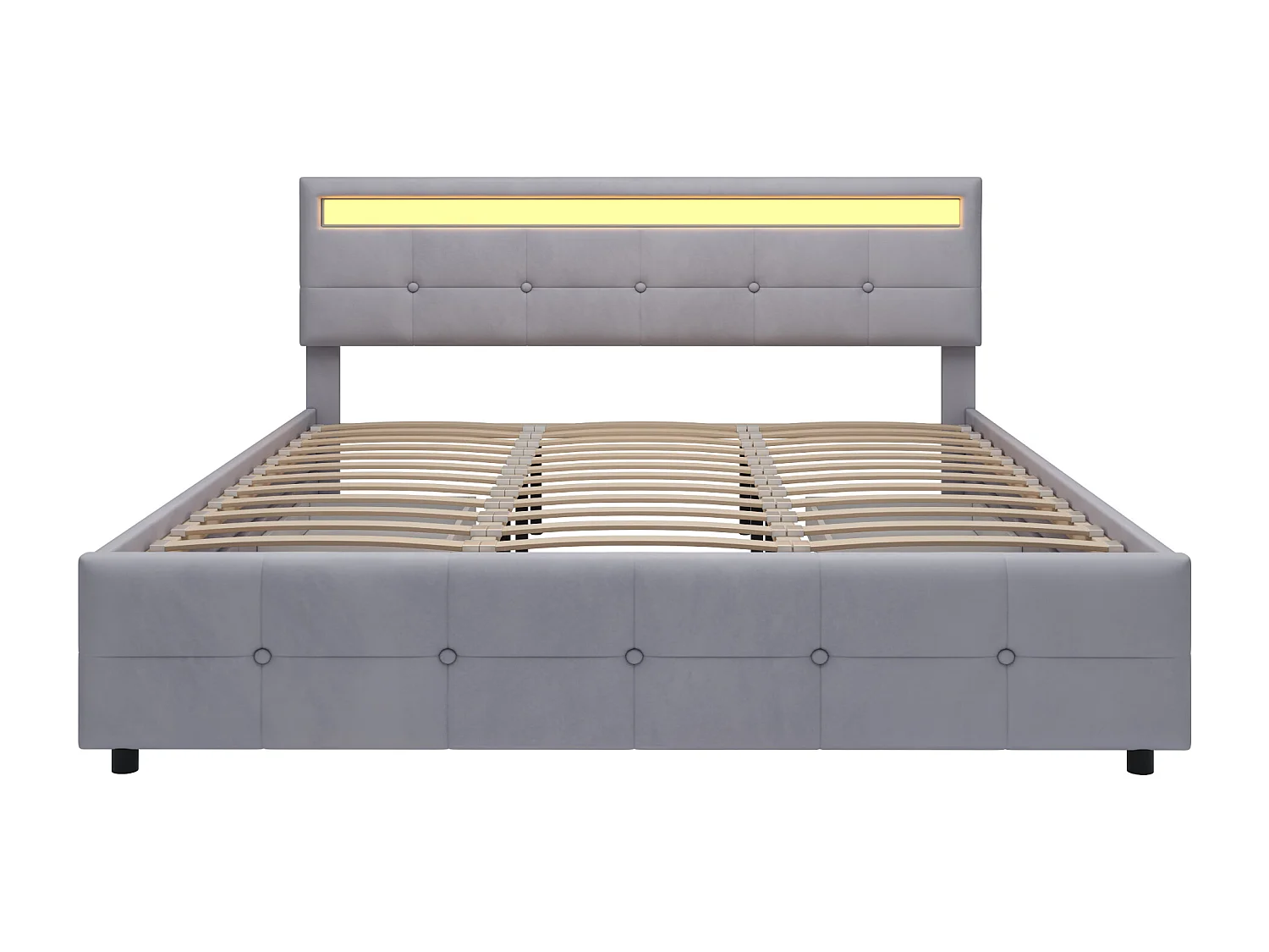 Lit adulte 180x200 cm - Lit avec 4 tiroirs et sommier à lattes - éclairage LED - velours gris