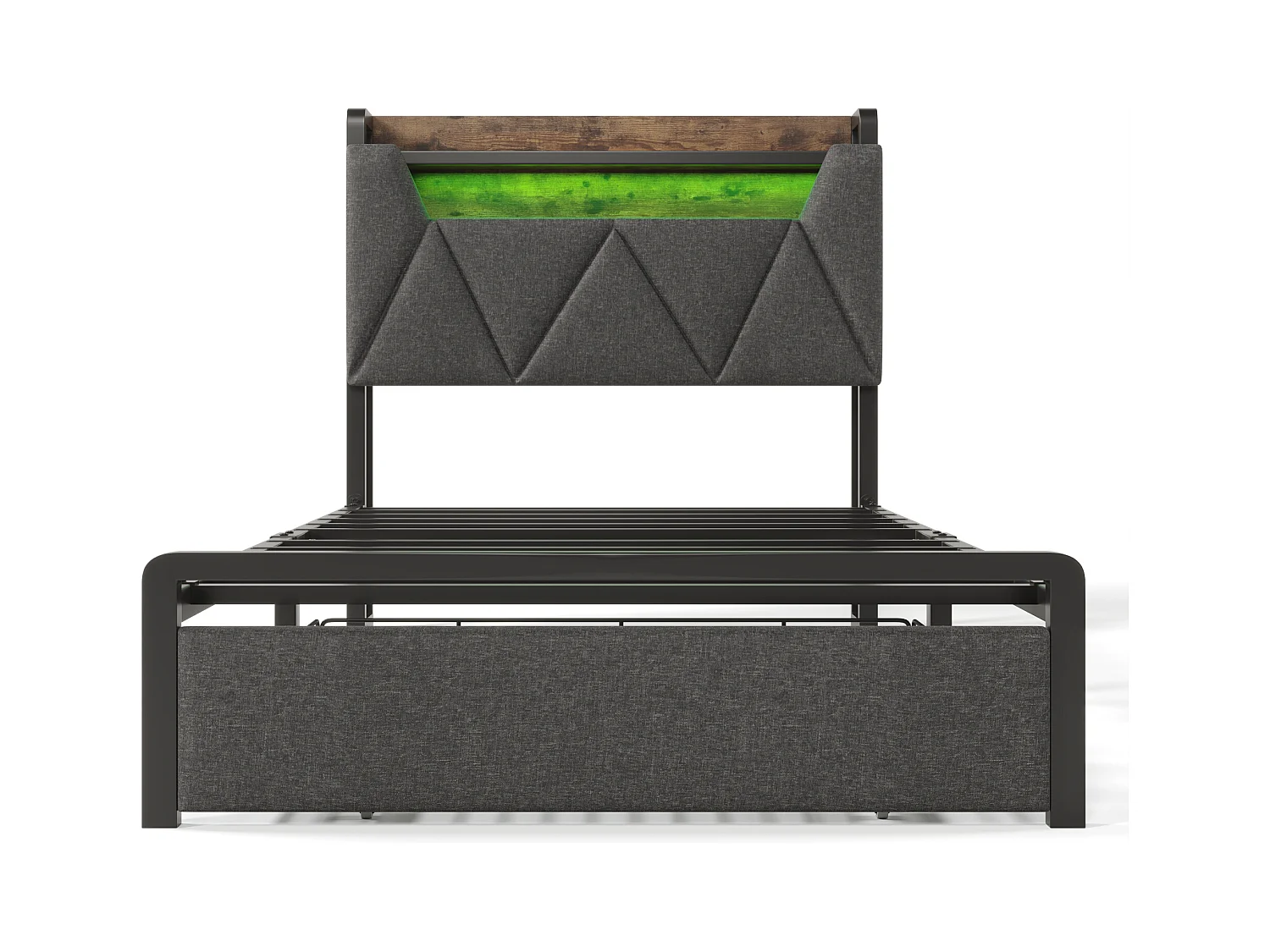 Lit enfant 90x200 cm - Lit simple avec LED et recharge USB - 1 tiroir - lin gris