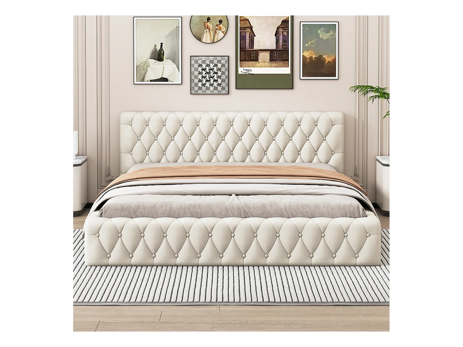 Lit adulte 140x200 cm beige, lit adulte en velours, sans matelas