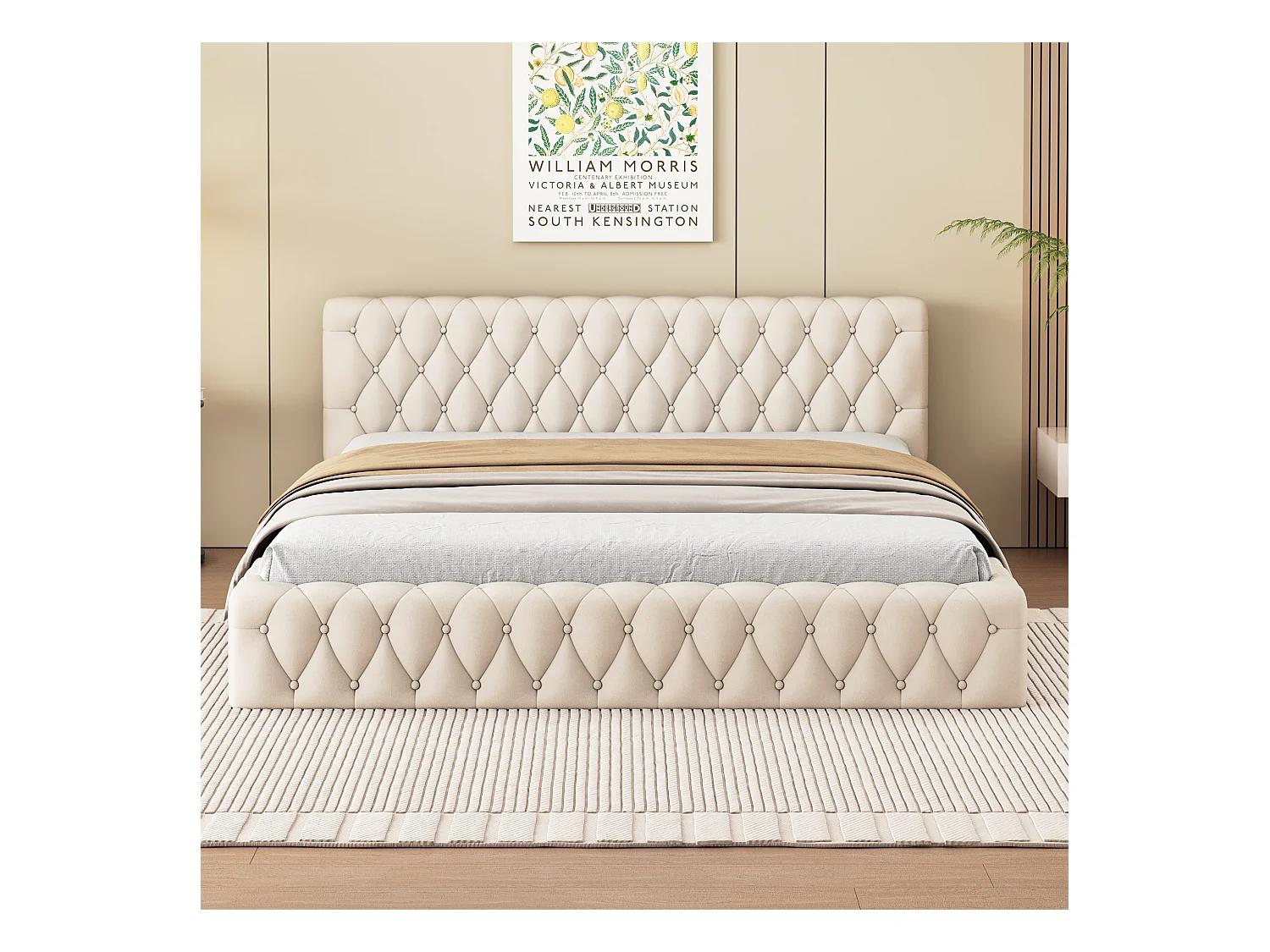 Lit adulte 140x200 cm beige, lit adulte en velours, sans matelas