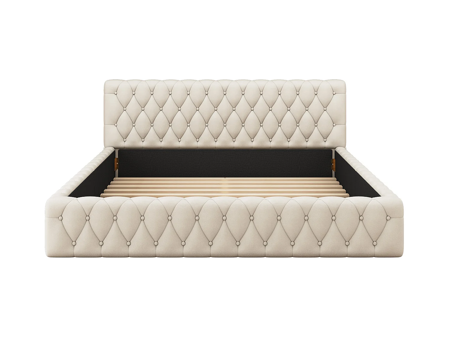 Lit adulte 140x200 cm beige, lit adulte en velours, sans matelas