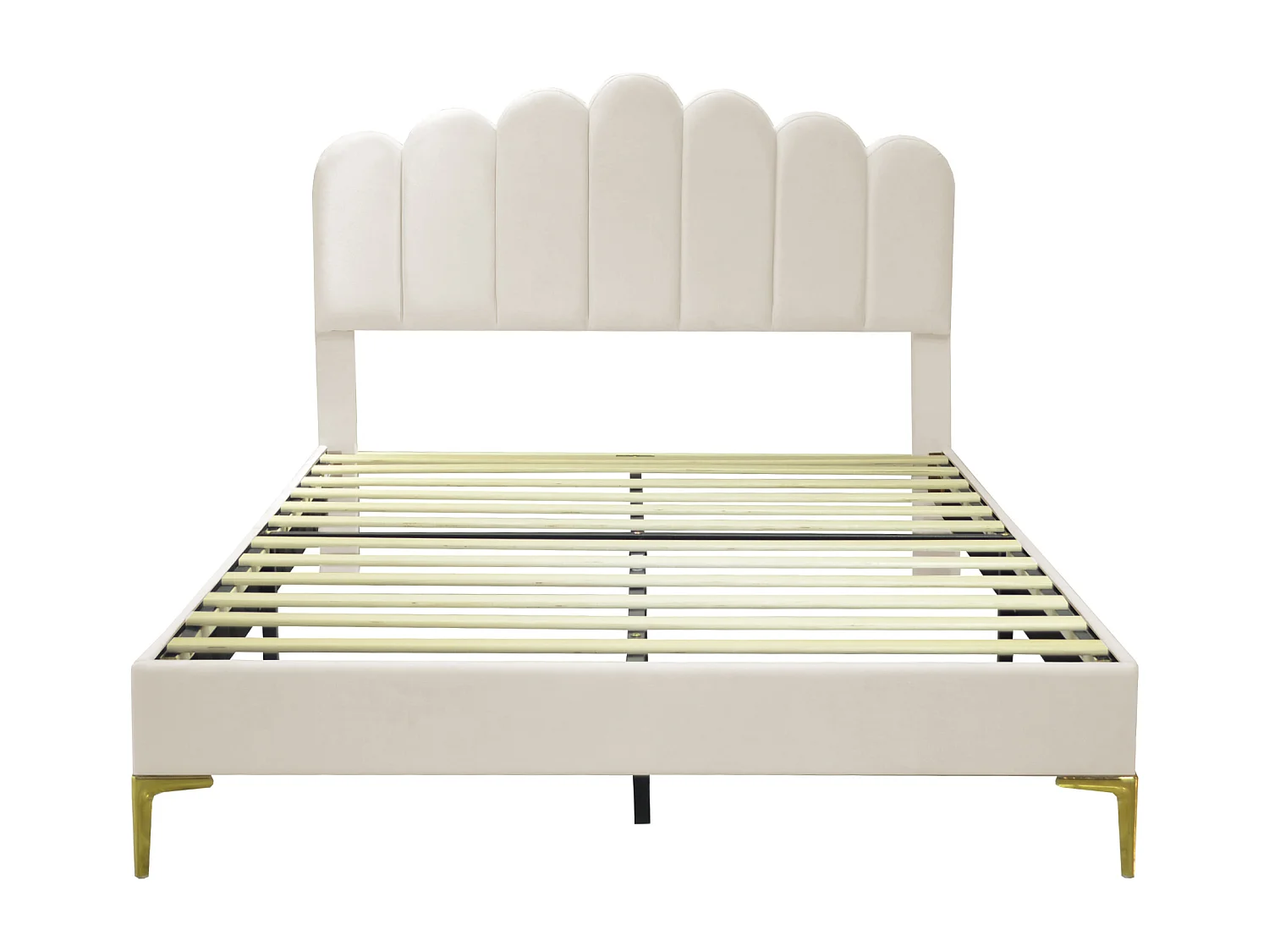 Lit adulte 140 x 200 cm -Lit double avec tête de lit et sommier à lattes - Tissu velours beige