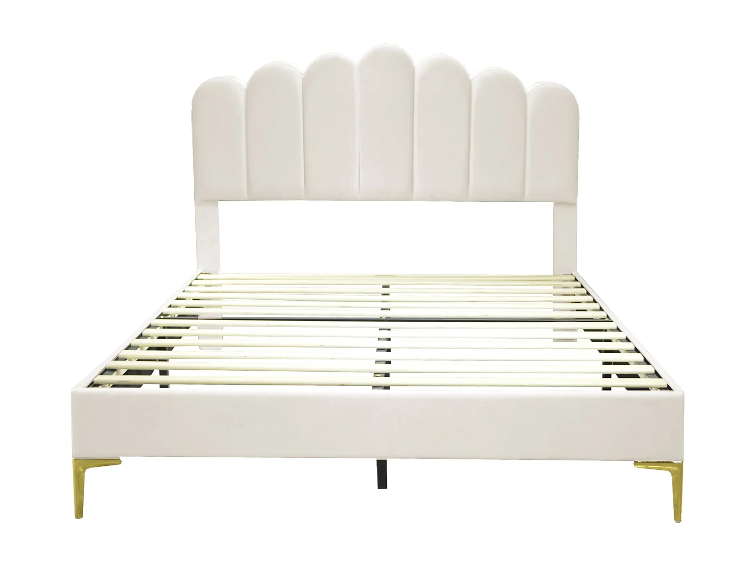 Lit adulte 140 x 200 cm -Lit double avec tête de lit et sommier à lattes - Tissu velours beige