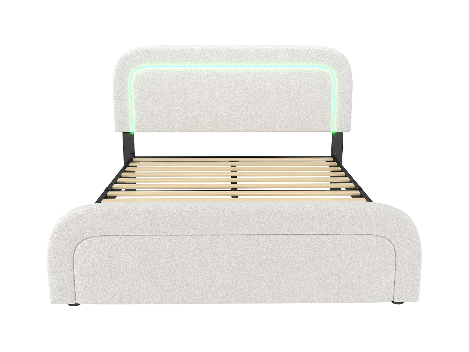 Lit adulte 160x200 cm - Lit double avec LED et recharge USB - tête de lit réglable - tissu Sherpa blanc