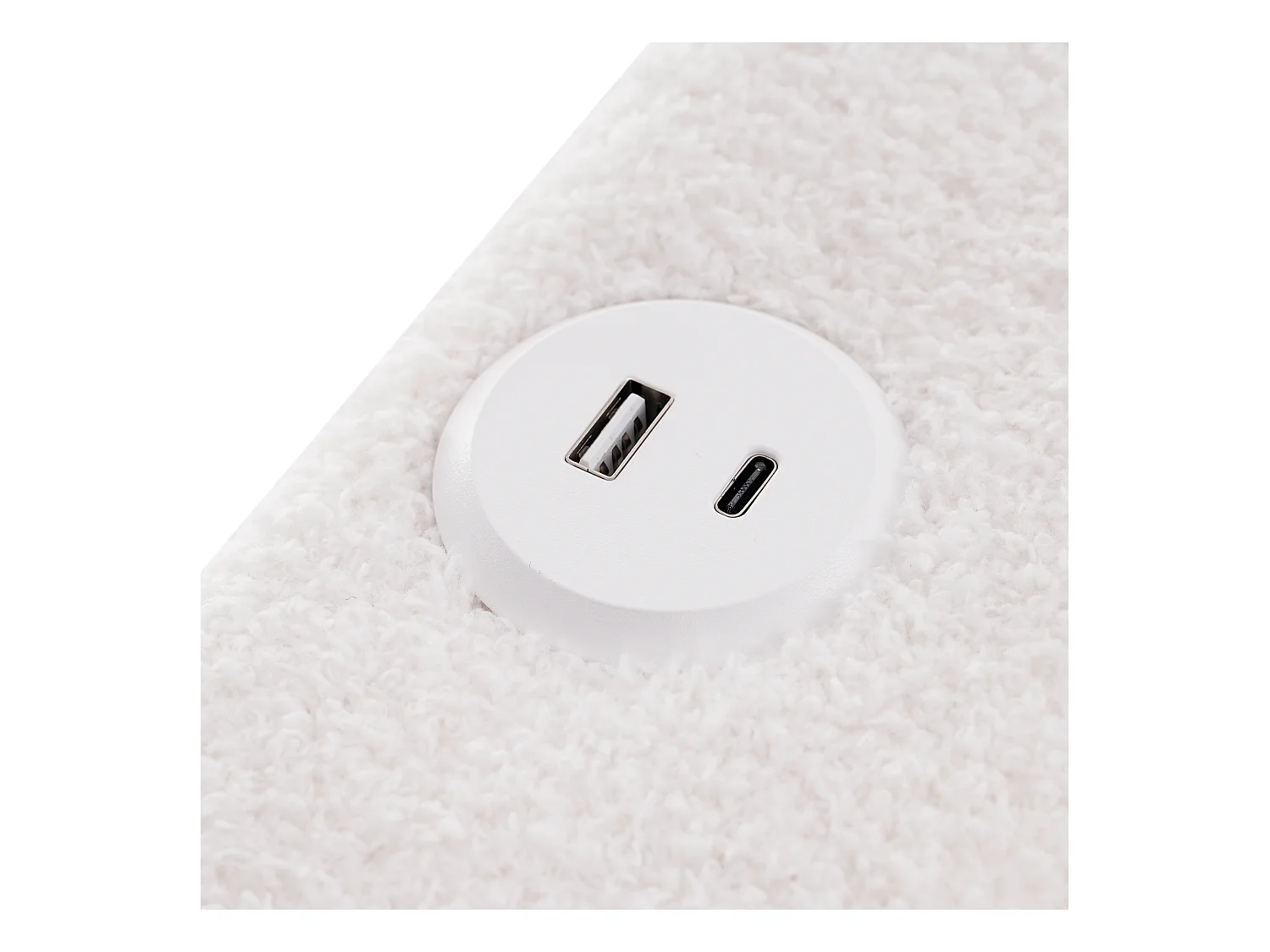 Lit adulte 160x200 cm - Lit double avec LED et recharge USB - tête de lit réglable - tissu Sherpa blanc