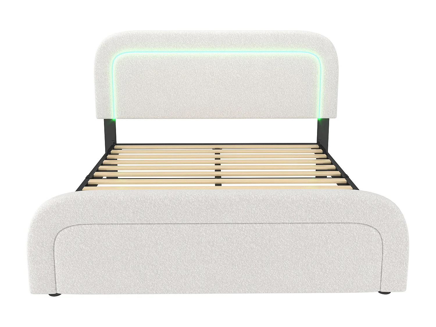Lit adulte 160x200 cm - Lit double avec LED et recharge USB - tête de lit réglable - tissu Sherpa blanc