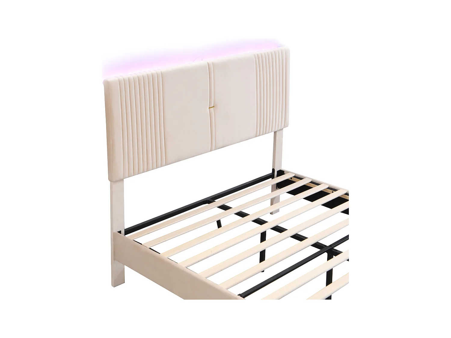 Lit 140x200cm beige, lit adulte double tiroirs de rangement,bande lumineuse + USB, velours, sans matelas