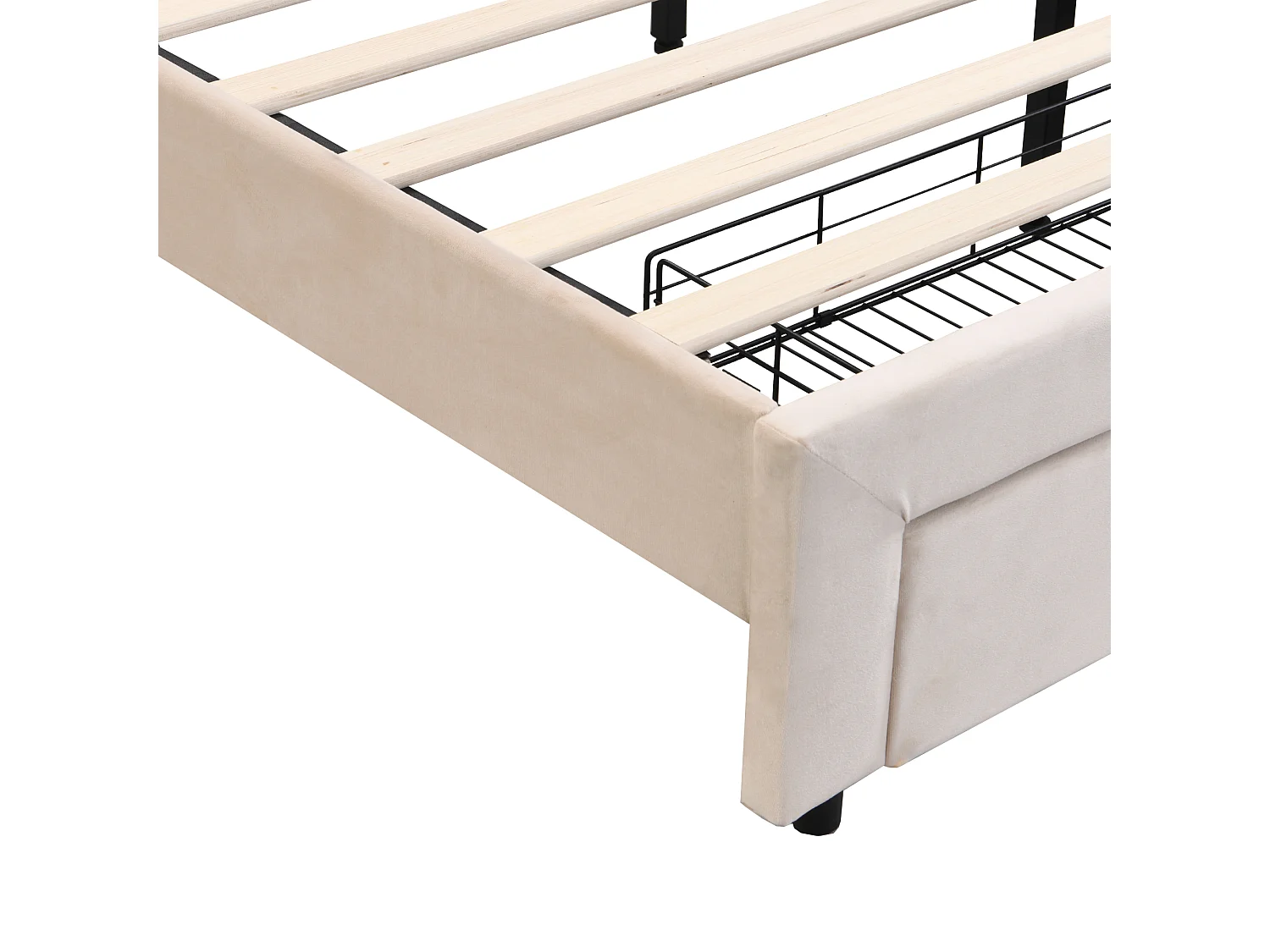 Bed 140x200 cm beige, tweepersoonsbed voor volwassenen met opberglades, lichtstrip + USB, fluweel, zonder matras