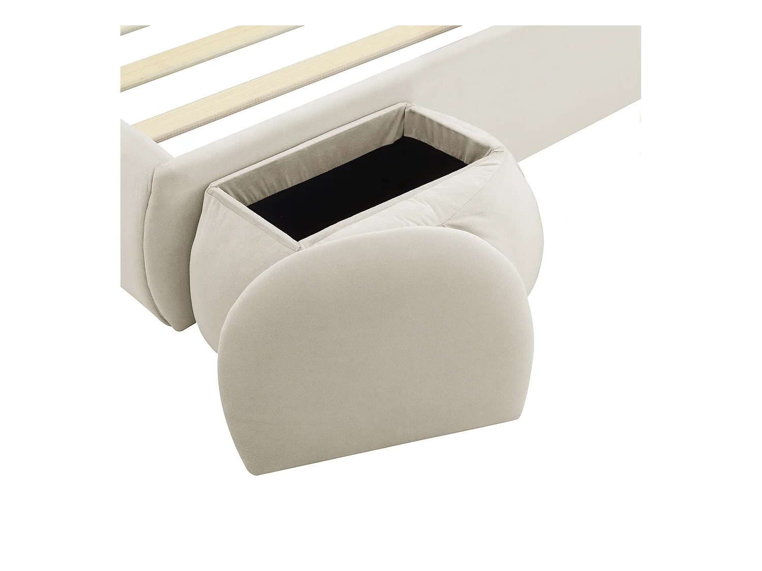 Lit adulte enfant 140x200cm, en velours beige avec oreilles de lapin, LED et rangements ludiques(sans matelas)