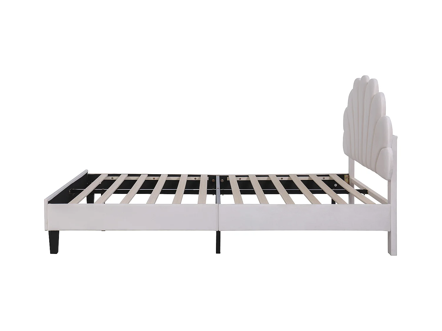 Lit enfant double 140x200cm beige, tête de lit fleurie en velours, sans matelas