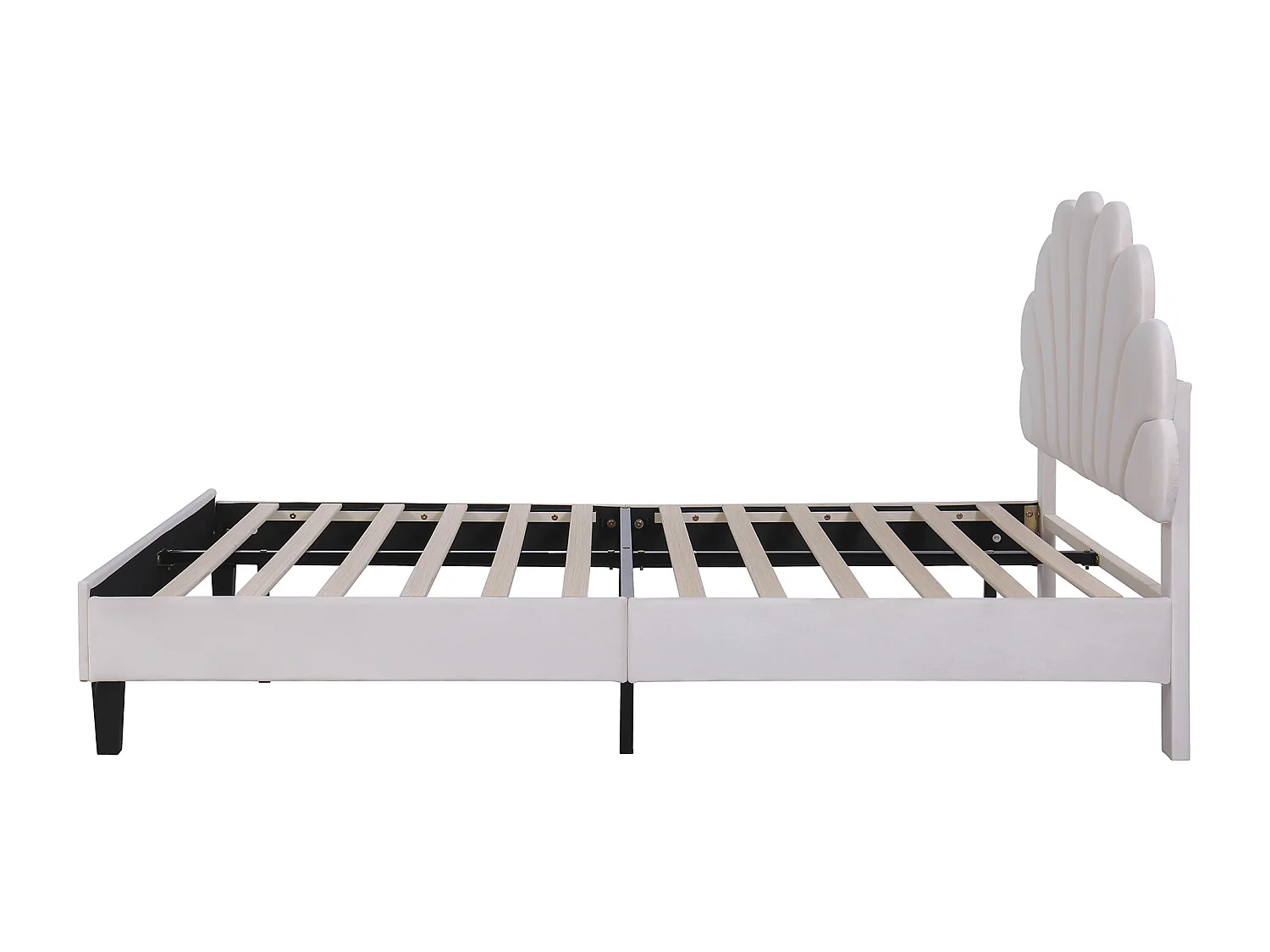 Lit enfant double 140x200cm beige, tête de lit fleurie en velours, sans matelas