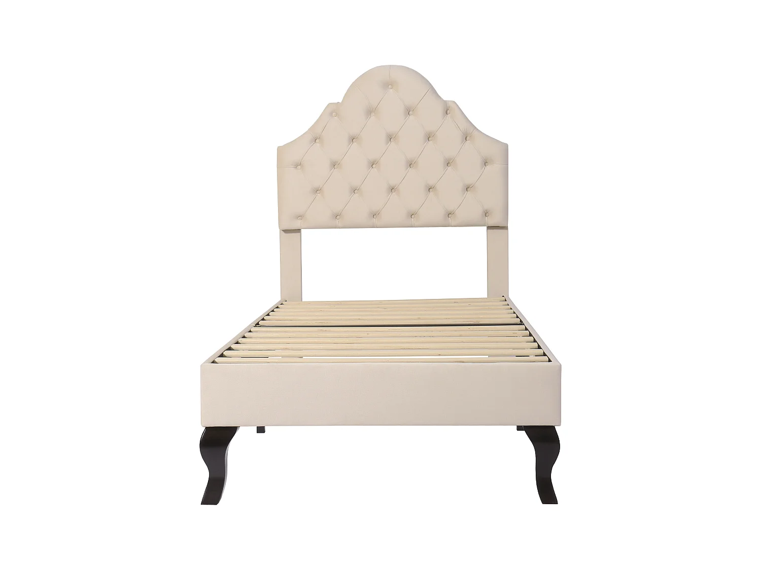 Lit simple 90x200 cm - Lit ado avec tête de lit relevable - Sommier à lattes bois - velours beige