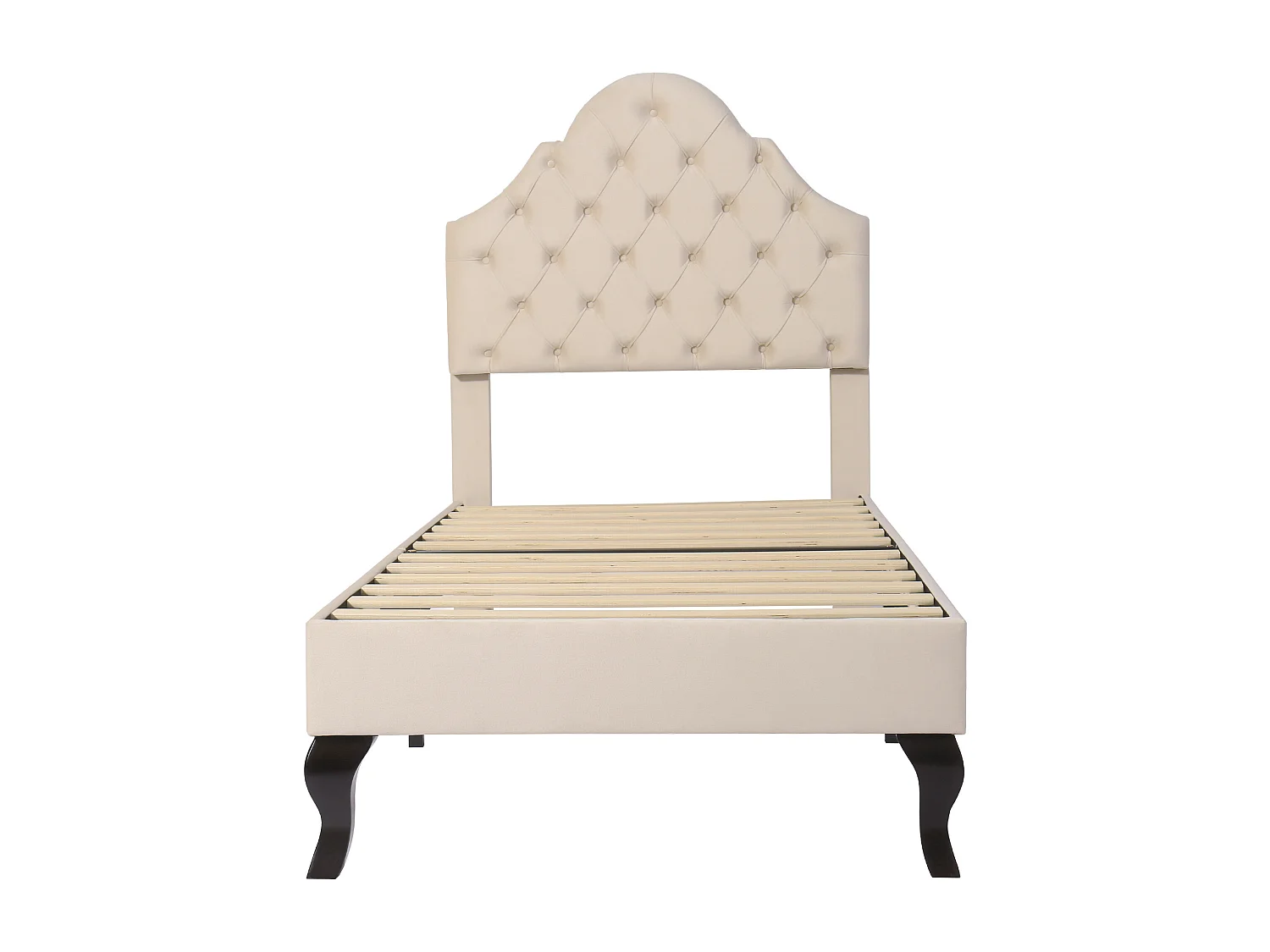 Lit simple 90x200 cm - Lit ado avec tête de lit relevable - Sommier à lattes bois - velours beige