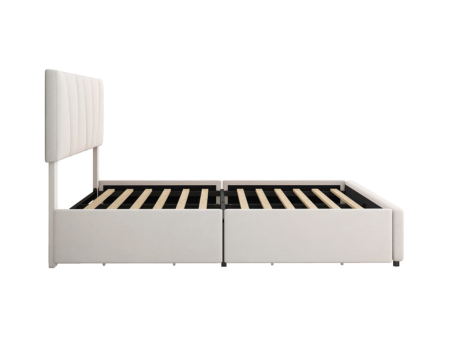 Lit double 140x200 cm - Lit adulte avec 4 tiroirs et tête de lit réglable - velours beige