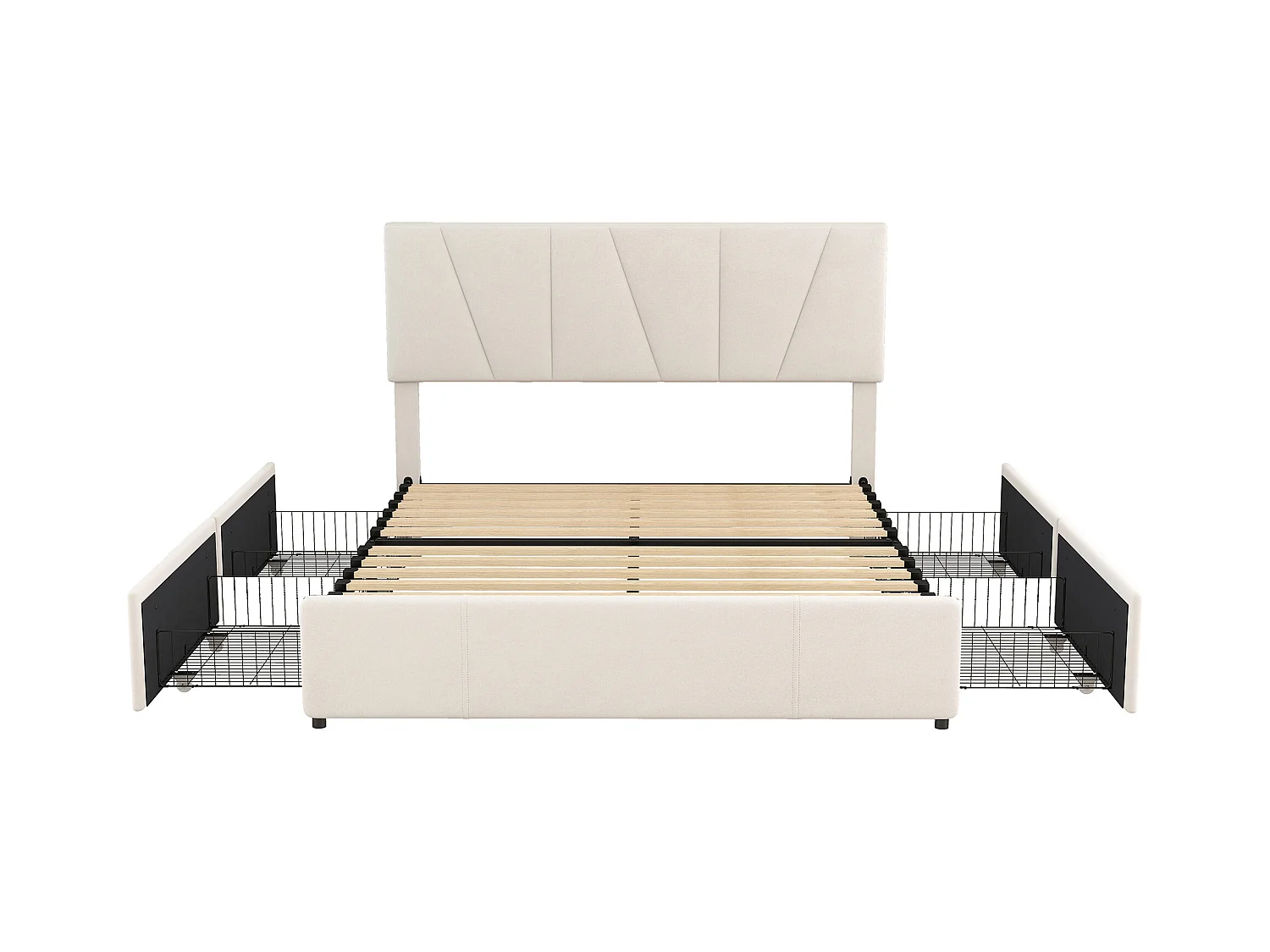 Lit double 140x200 cm - Lit adulte avec 4 tiroirs et tête de lit réglable - velours beige