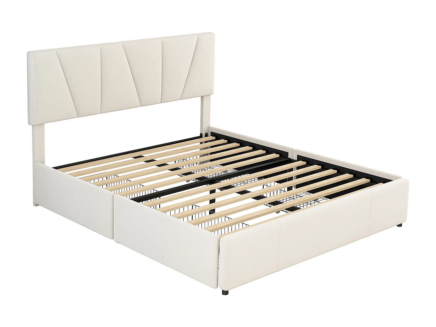 Lit double 140x200 cm - Lit adulte avec 4 tiroirs et tête de lit réglable - velours beige