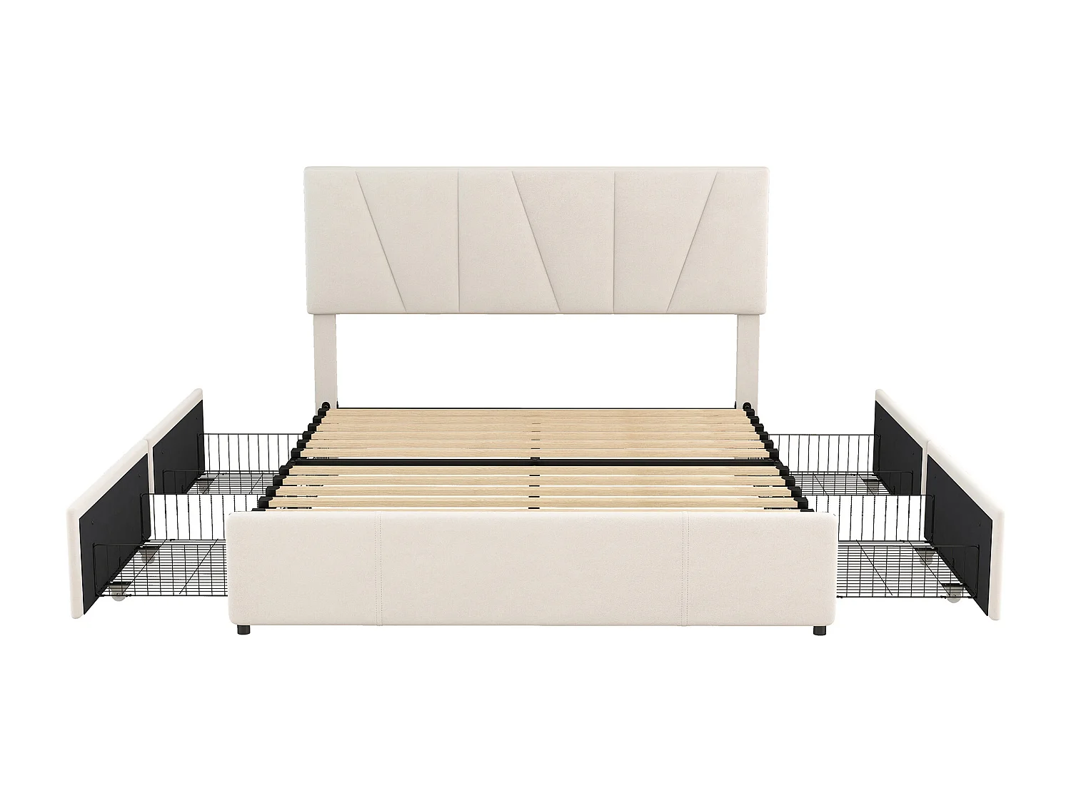Lit double 140x200 cm - Lit adulte avec 4 tiroirs et tête de lit réglable - velours beige