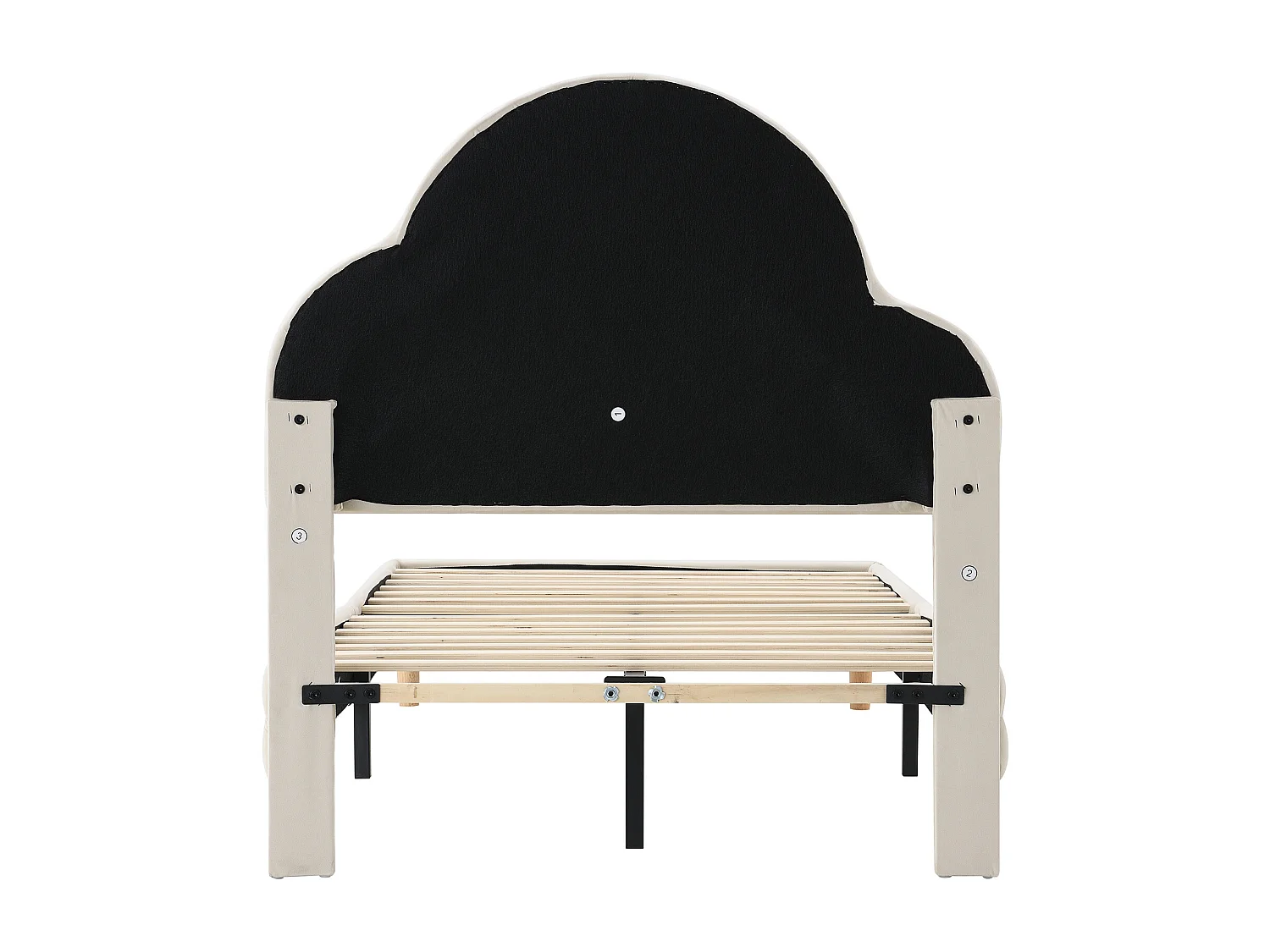 Lit enfant rembourré 90x200 cm beige avec LED, tête de lit en forme de nuage, lit simple en velours, sans matelas