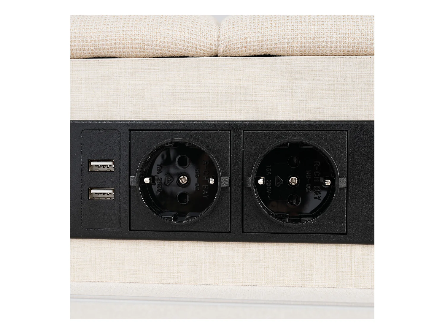 Lit simple 90x200 cm - Lit adulte avec éclairage LED et recharge USB - 2 tiroirs - lin beige