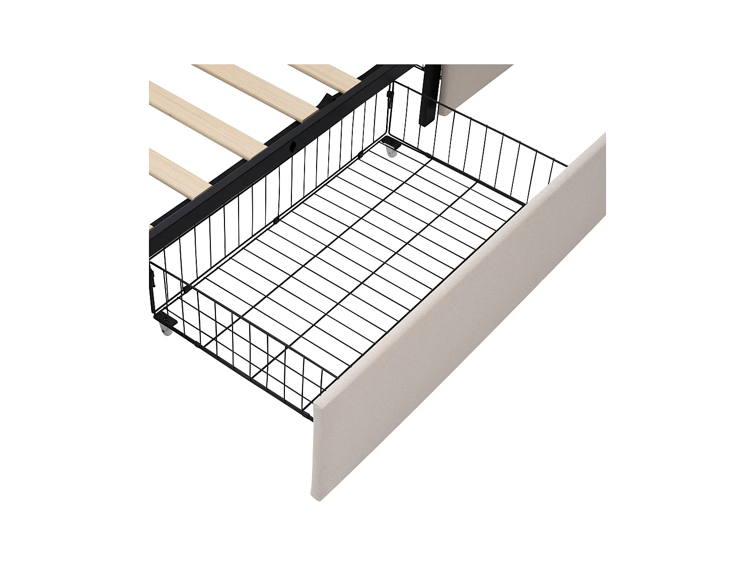 Lit simple 90x200 cm - Lit adulte avec éclairage LED et recharge USB - 2 tiroirs - lin beige