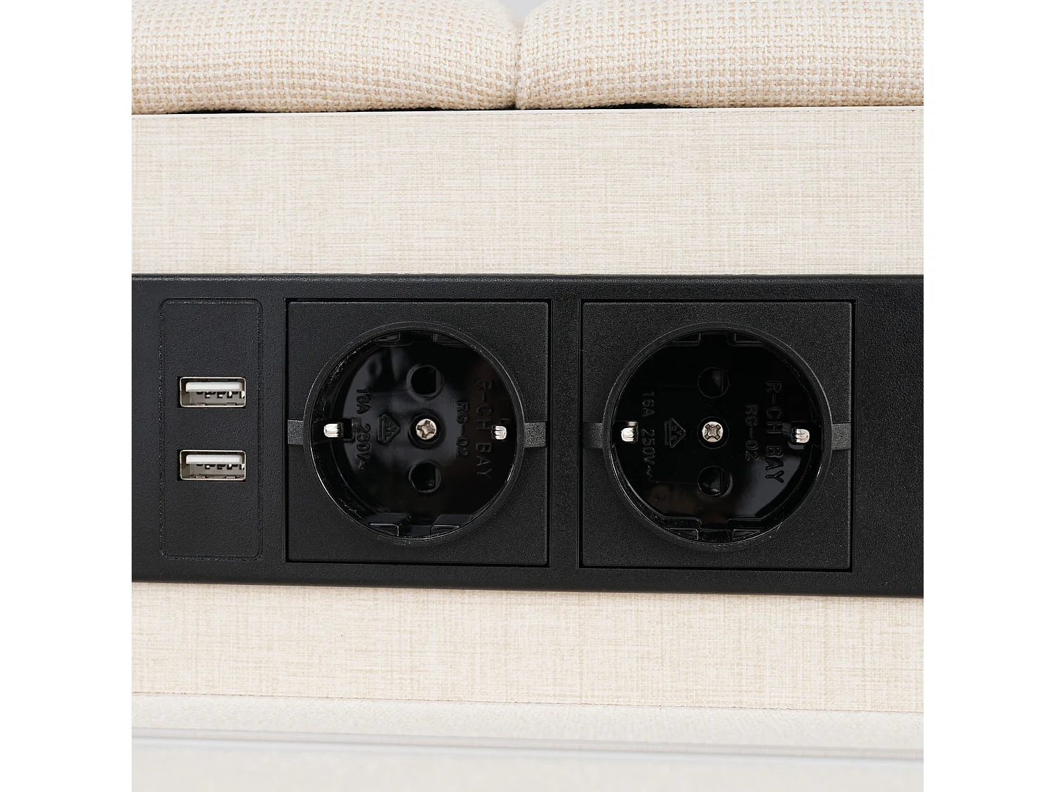 Lit simple 90x200 cm - Lit adulte avec éclairage LED et recharge USB - 2 tiroirs - lin beige