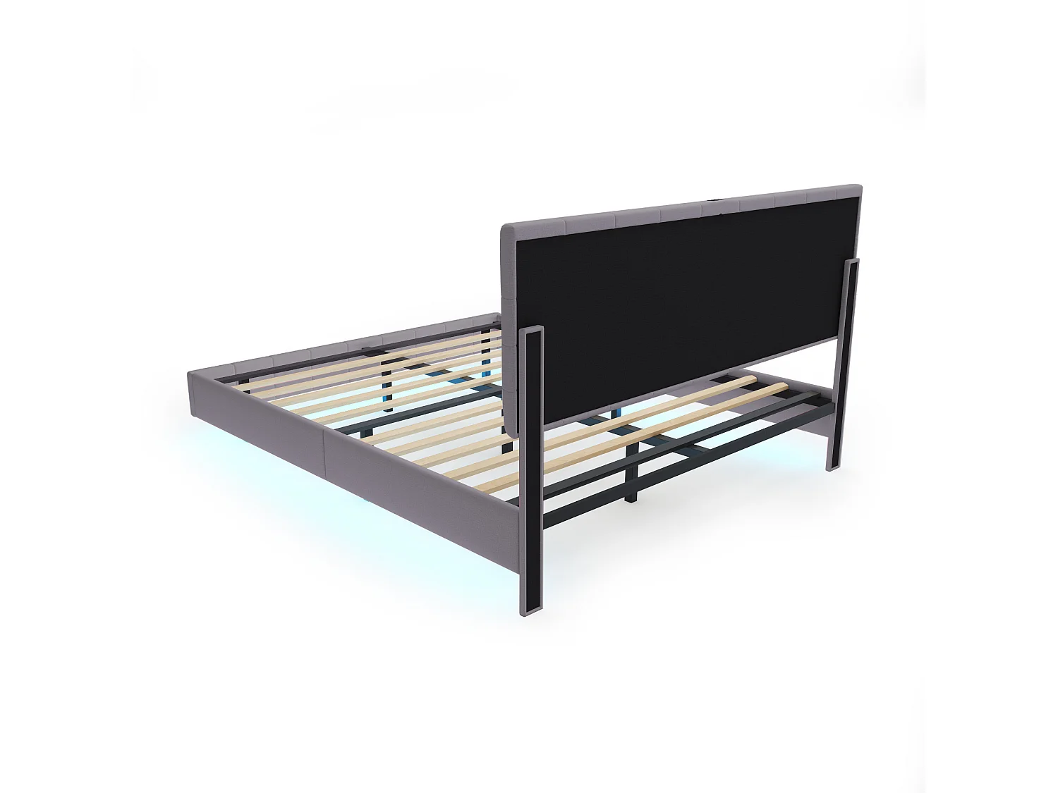 Lit 160x200 cm - Lit adulte avec éclairage LED et prise USB - lin gris-matelas non inclus