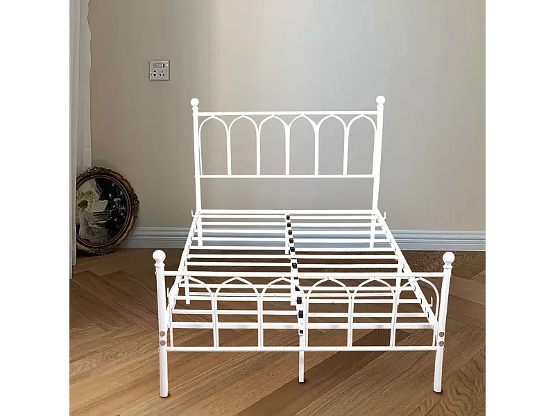 Lit enfant simple 90x200cm, lit en métal blanc, sans matelas