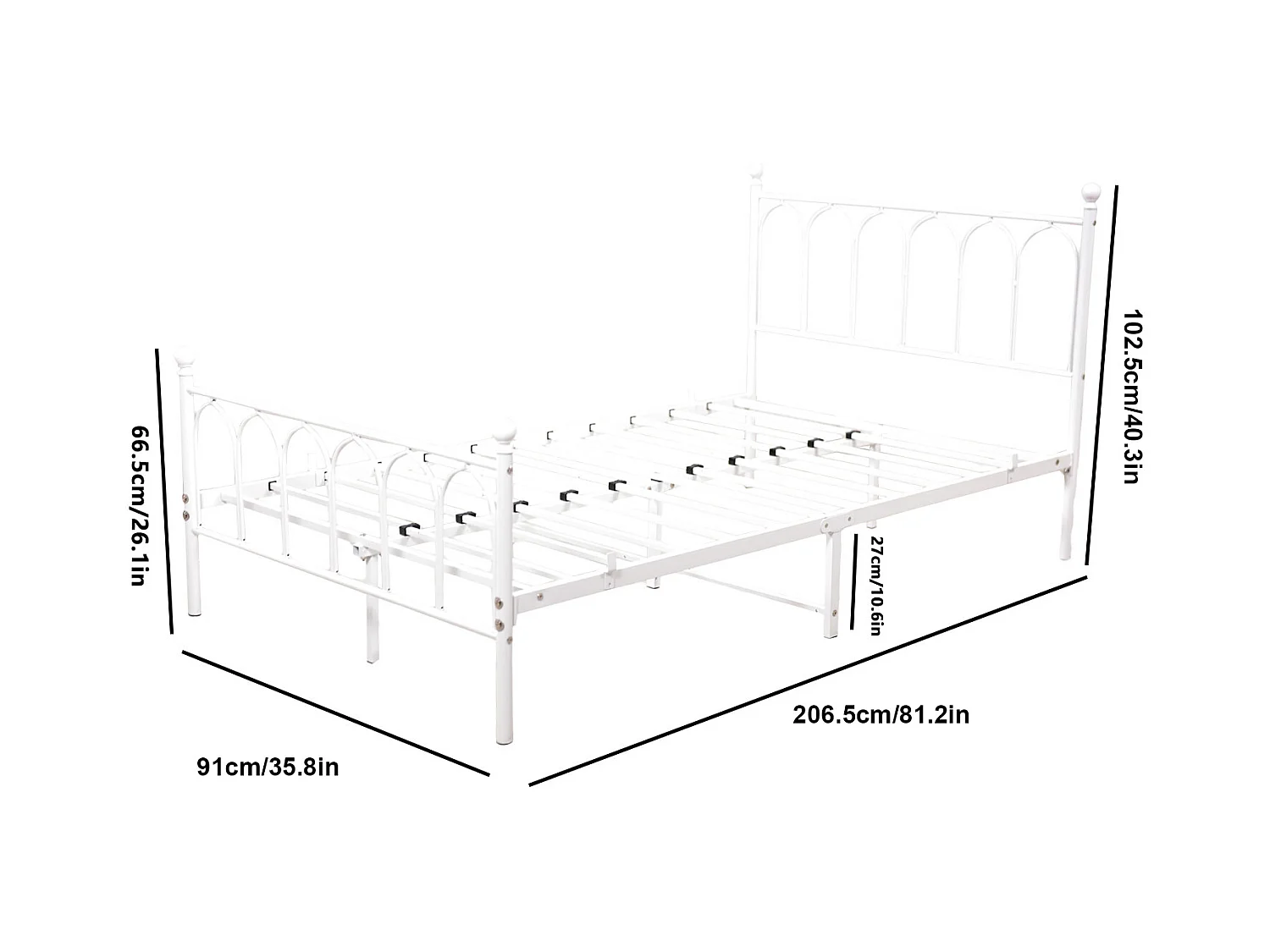Lit enfant simple 90x200cm, lit en métal blanc, sans matelas