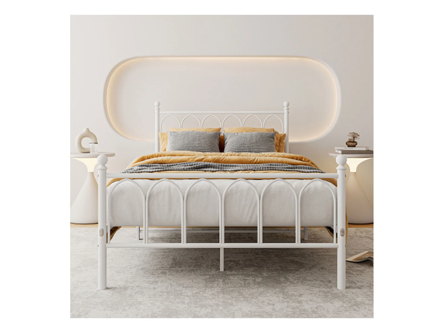 Lit enfant simple 90x200cm, lit en métal blanc, sans matelas