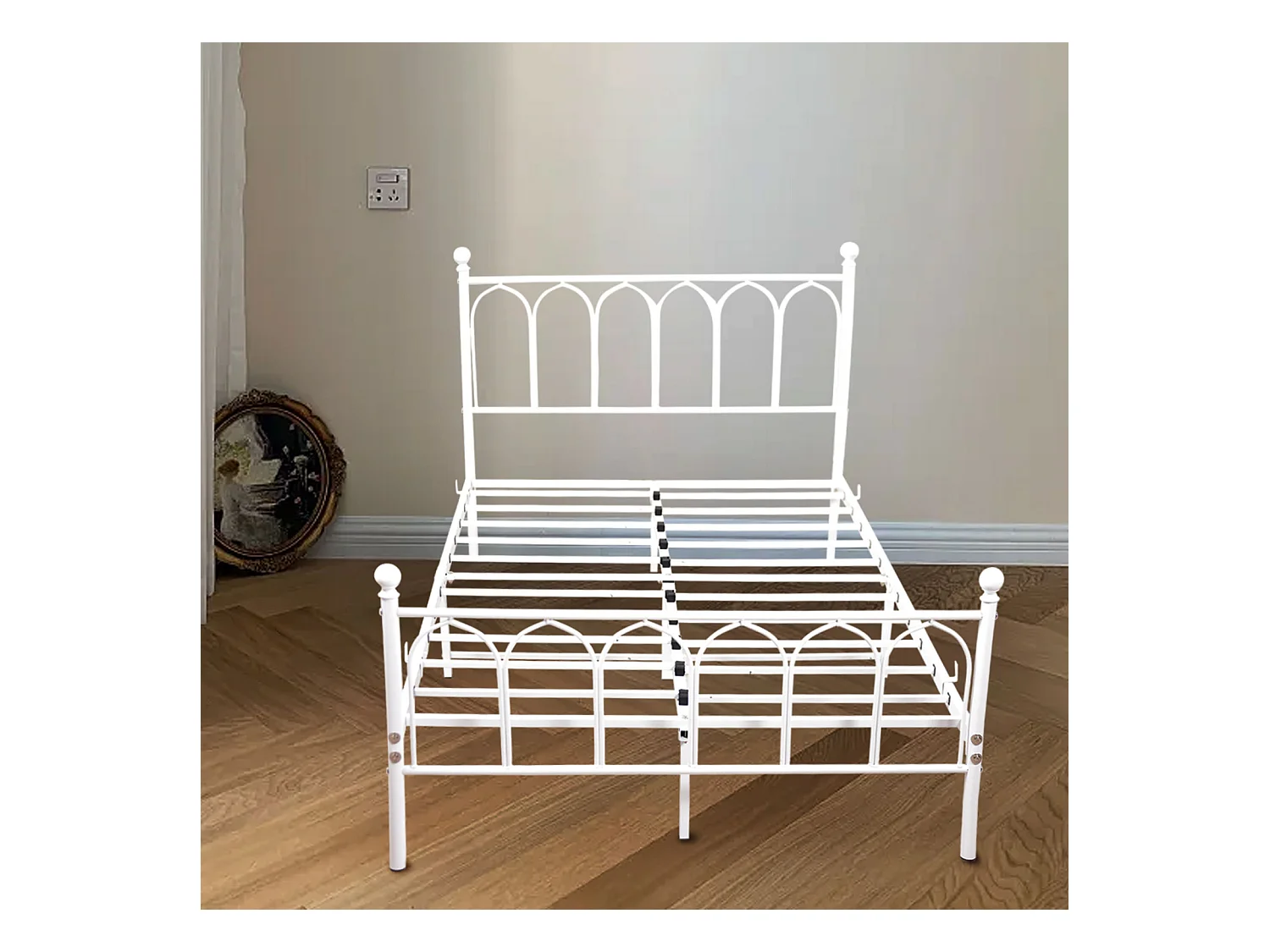 Lit enfant simple 90x200cm, lit en métal blanc, sans matelas