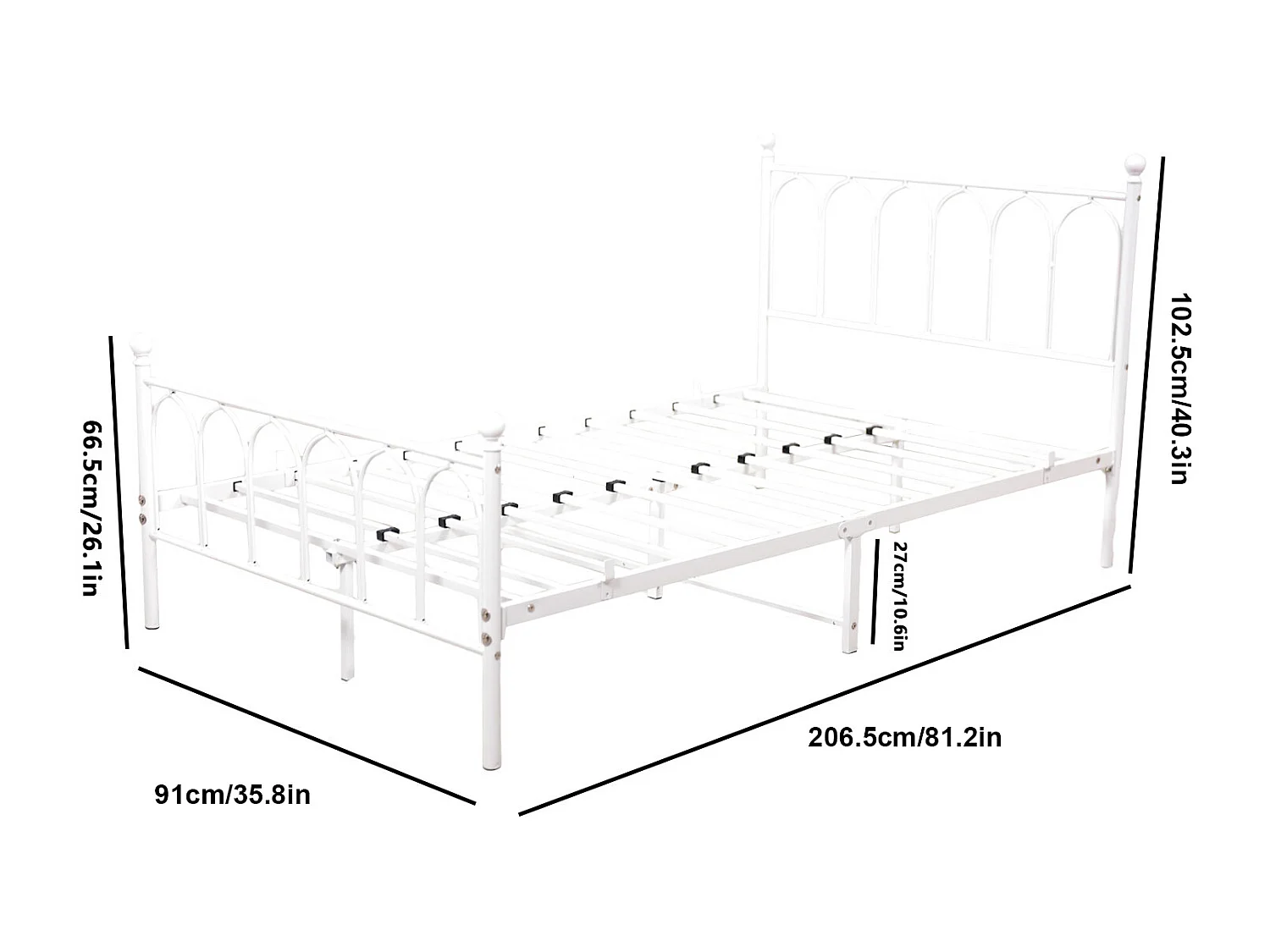 Lit enfant simple 90x200cm, lit en métal blanc, sans matelas