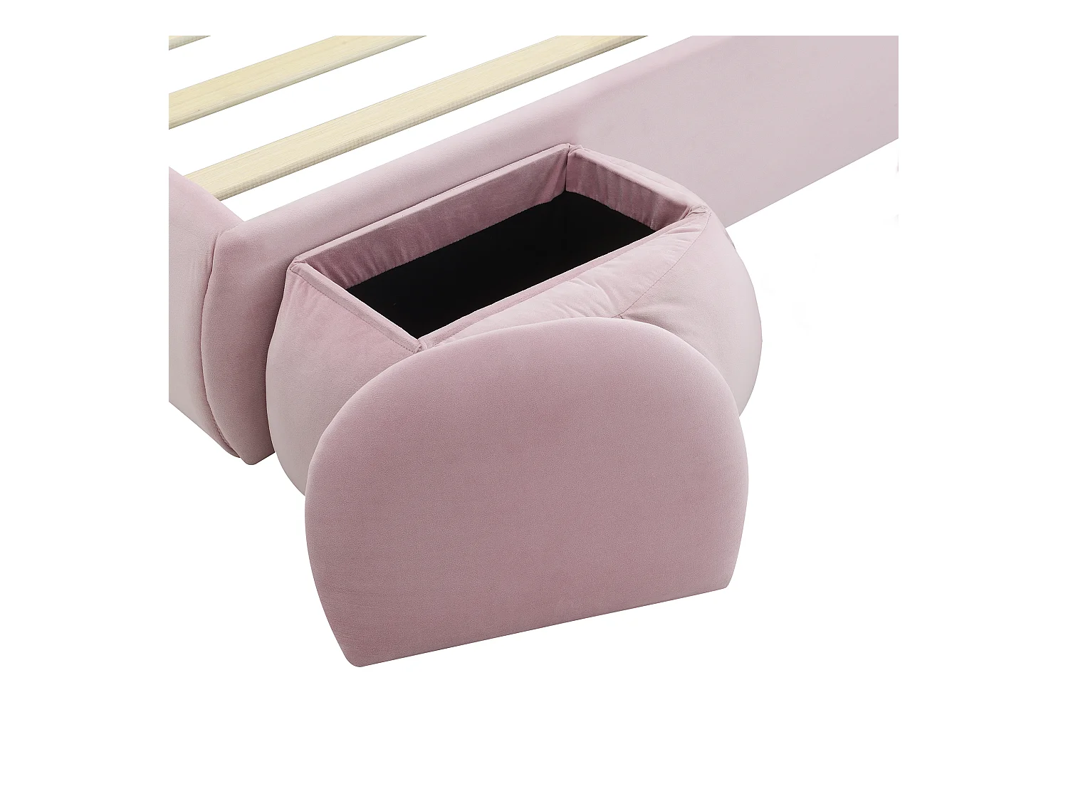 Letto matrimoniale per bambini 140x200cm, in velluto rosa con orecchie di coniglio, LED e divertente contenitore (senza materasso)