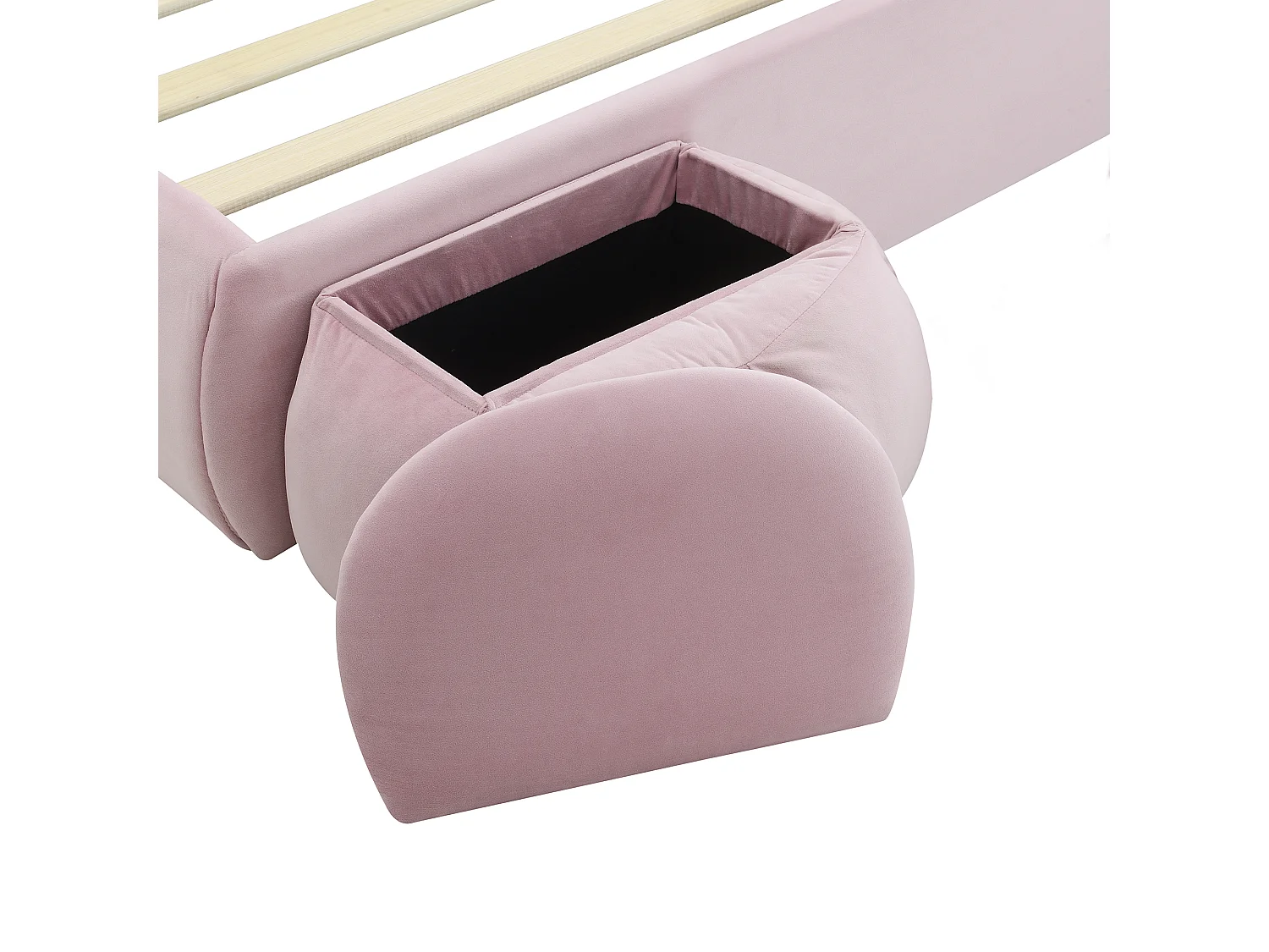 Cama dupla infantil 140x200 cm, em veludo rosa com orelhas de coelho, LED e arrumos divertidos (sem colchão)