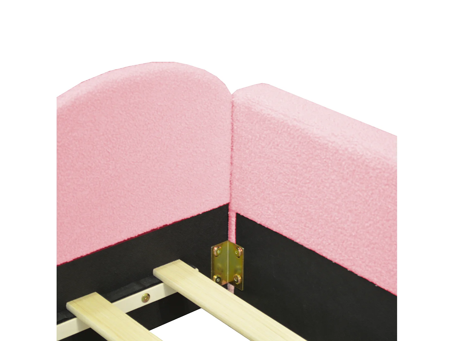 Cama infantil 90x200 cm - sofá cama con brazos y respaldo - somier de láminas de madera - felpa rosa