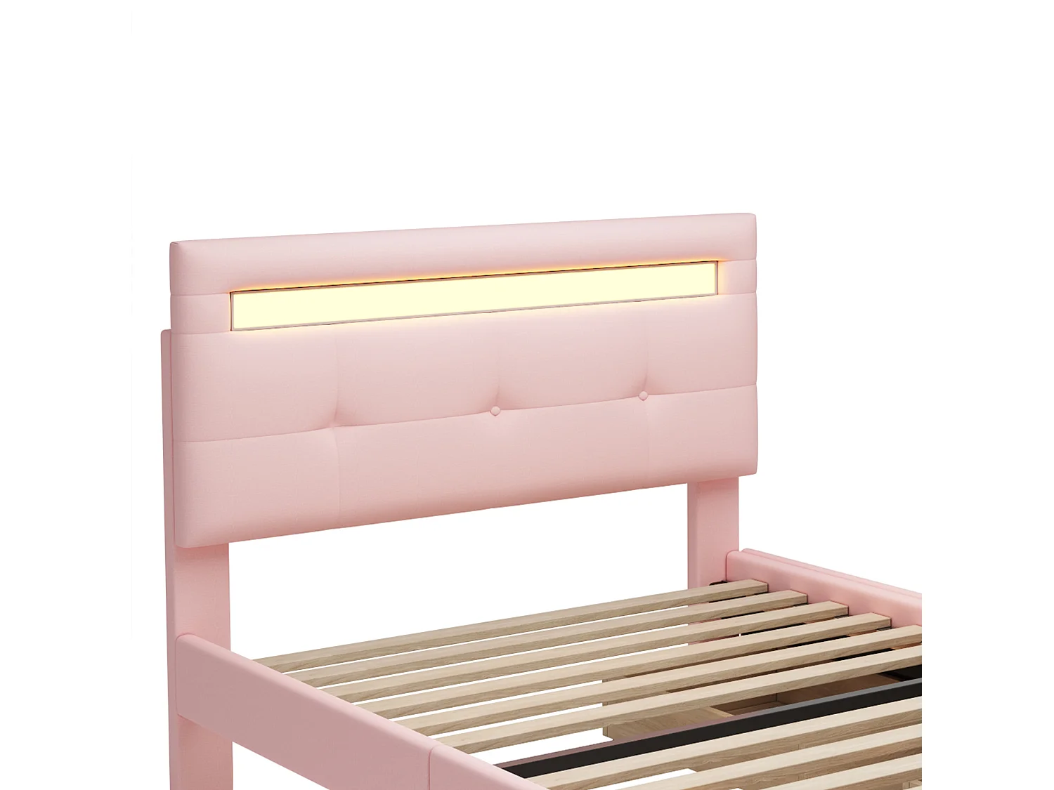 Lit simple 90x200 cm - Lit ado avec éclairage LED - 2 tiroirs de rangement - lin rose
