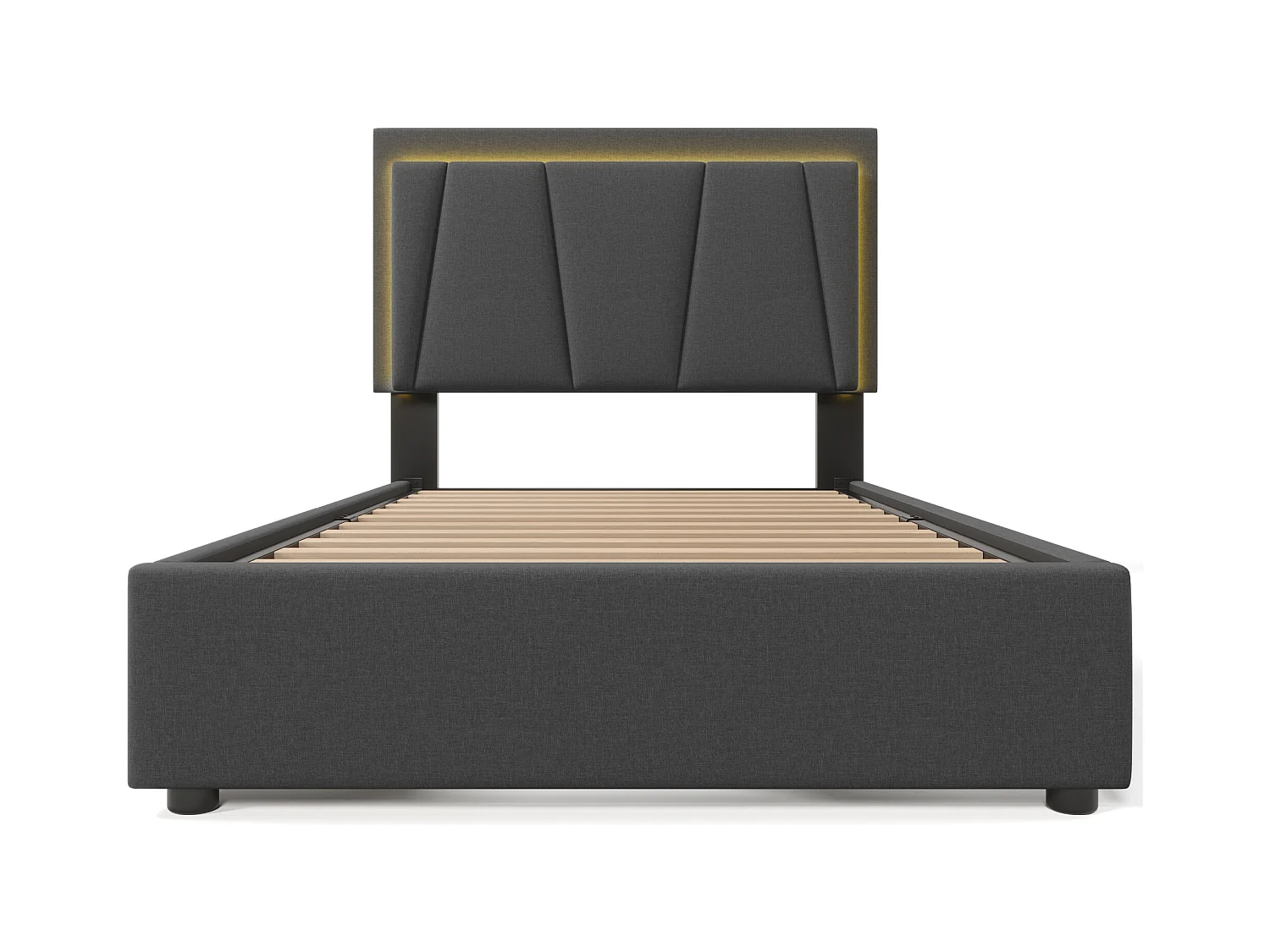 Lit simple 90x200 cm - Lit adulte avec 2 tiroirs et tête de lit réglable - Éclairage LED - gris