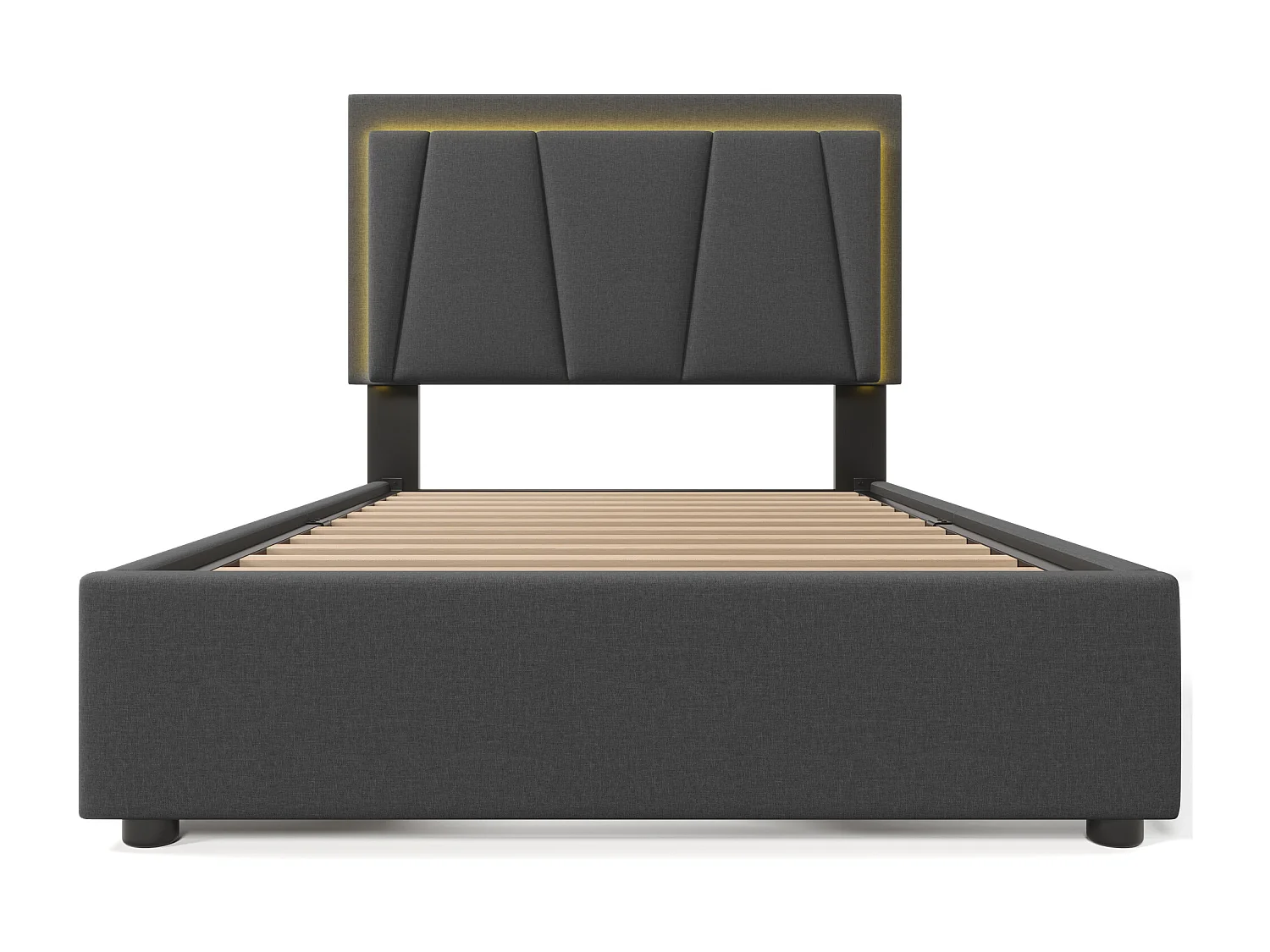 Lit simple 90x200 cm - Lit adulte avec 2 tiroirs et tête de lit réglable - Éclairage LED - gris