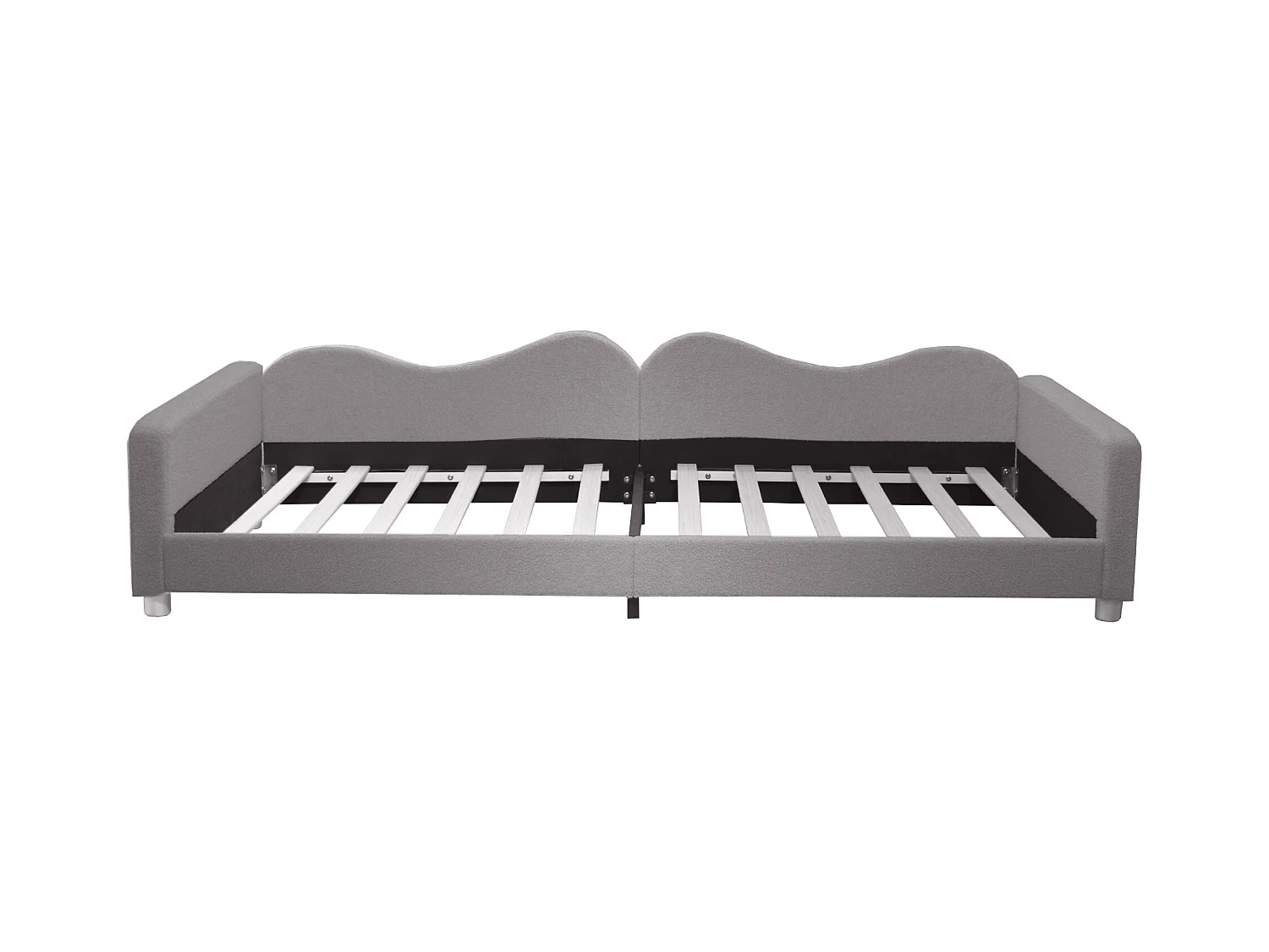 Lit enfant 90x200 cm - canapé-lit avec accoudoirs et dossier - sommier à lattes en bois - peluche gris