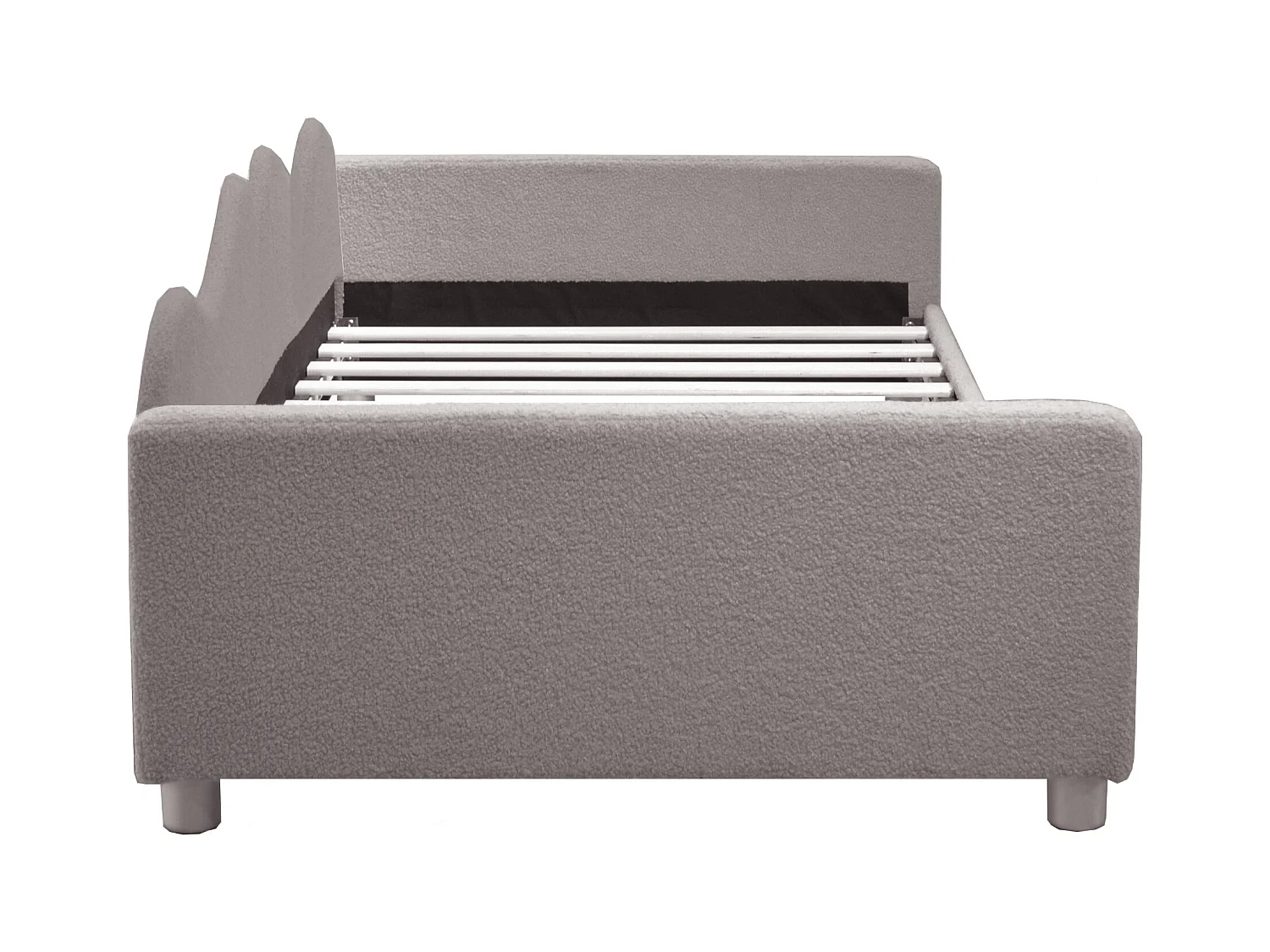 Lit enfant 90x200 cm - canapé-lit avec accoudoirs et dossier - sommier à lattes en bois - peluche gris