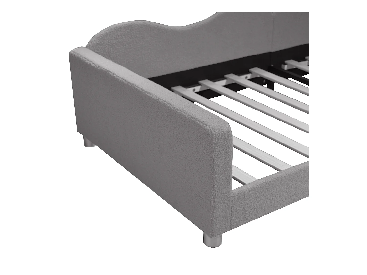 Lit enfant 90x200 cm - canapé-lit avec accoudoirs et dossier - sommier à lattes en bois - peluche gris